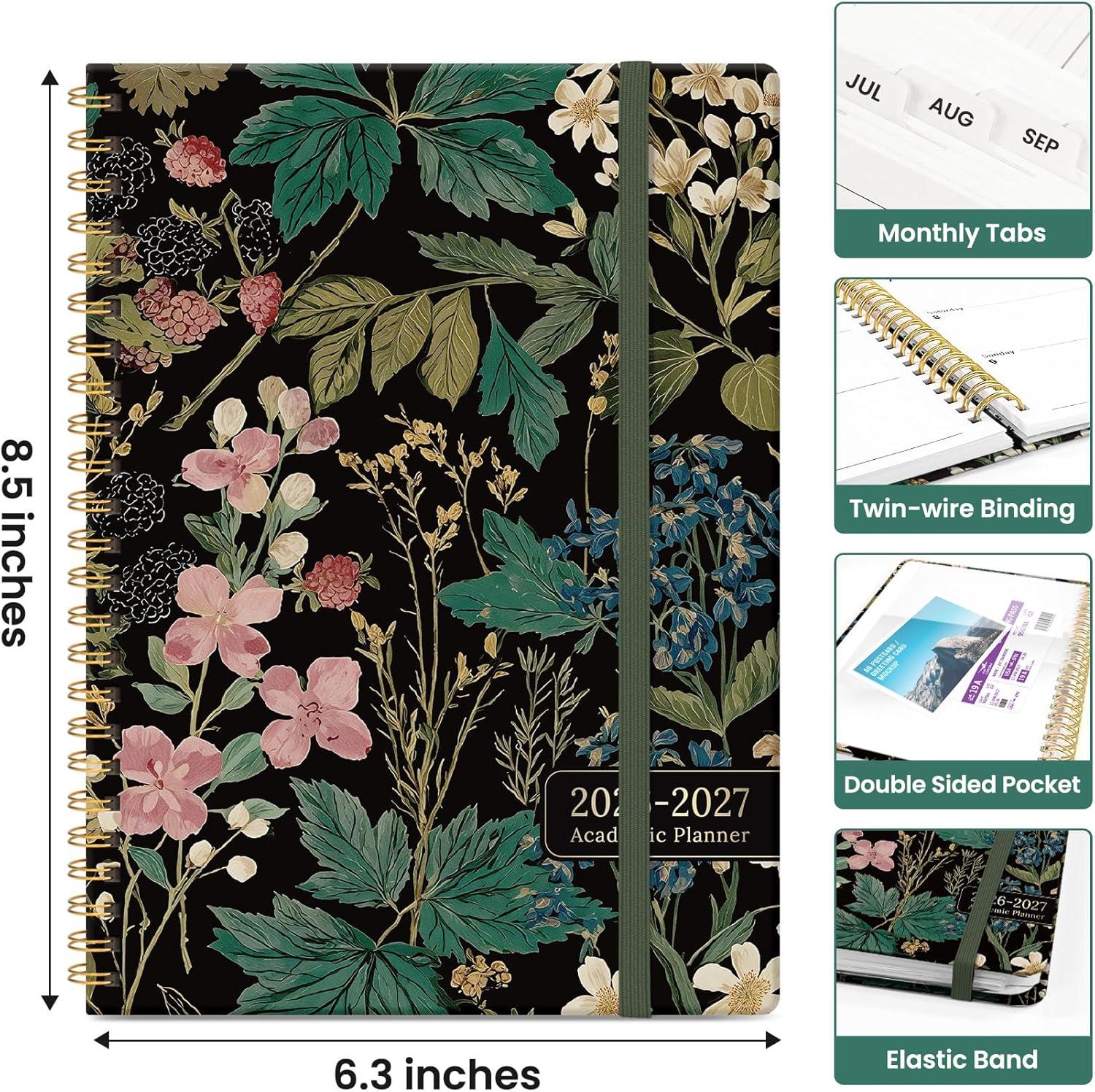image:imagePlanner 20262027 Academic Monthly and Weekly Calendar Planner for Women July 2026 June 2027 Hardcover Pretty Agenda Planner Book with Tabs Spiral Daily Organizer for School Office Home Supplies 63 x 85 Blue FloralJForest Botanica