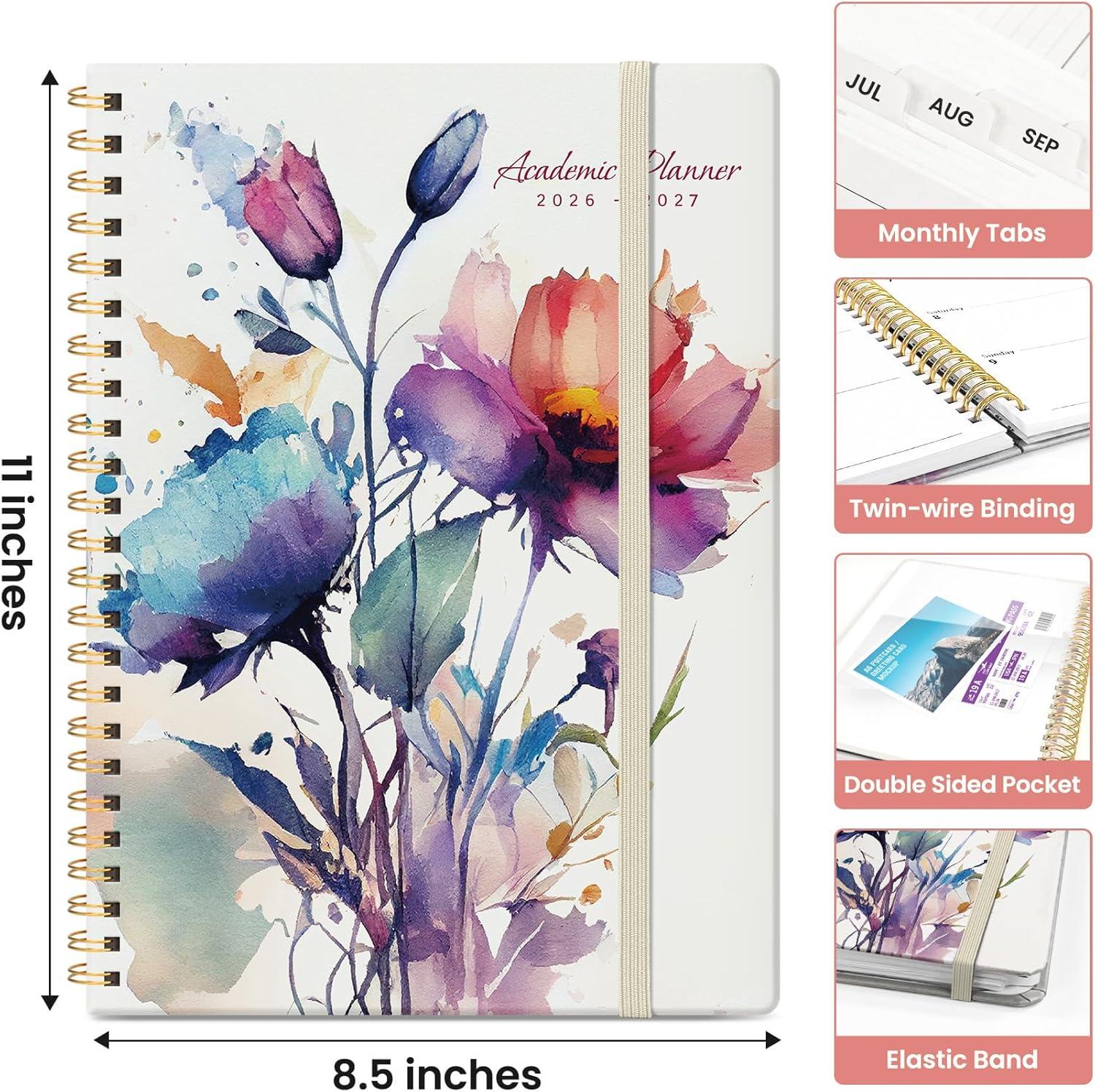 image:imagePlanner 20262027 Academic Monthly and Weekly Calendar Planner for Women July 2026 June 2027 Hardcover Pretty Agenda Planner Book with Tabs Spiral Daily Organizer for School Office Home Supplies 63 x 85 Blue FloralDPainted Bloom