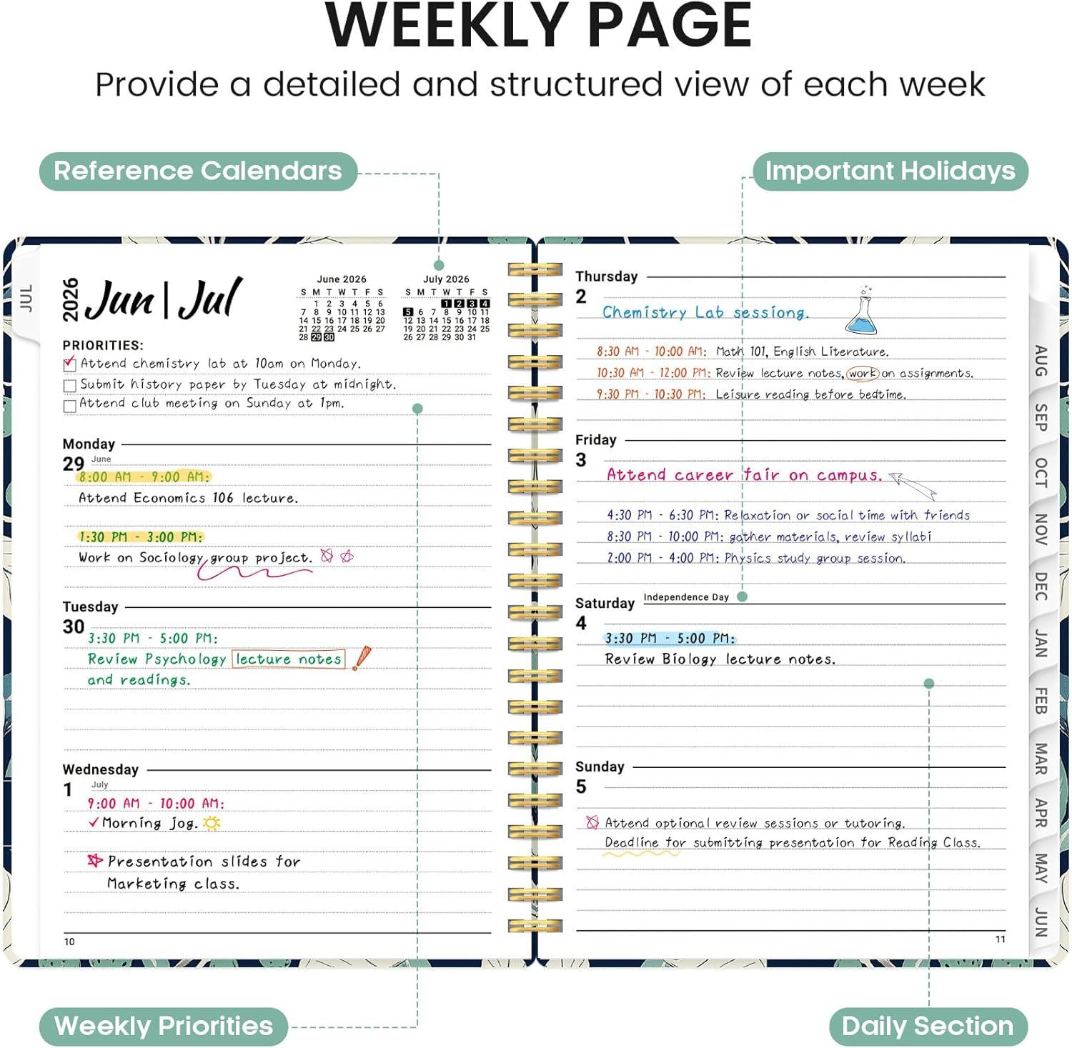 image:imagePlanner 20262027 Academic Monthly and Weekly Calendar Planner for Women July 2026 June 2027 Hardcover Pretty Agenda Planner Book with Tabs Spiral Daily Organizer for School Office Home Supplies 63 x 85 Blue FloralWBotanic Berry