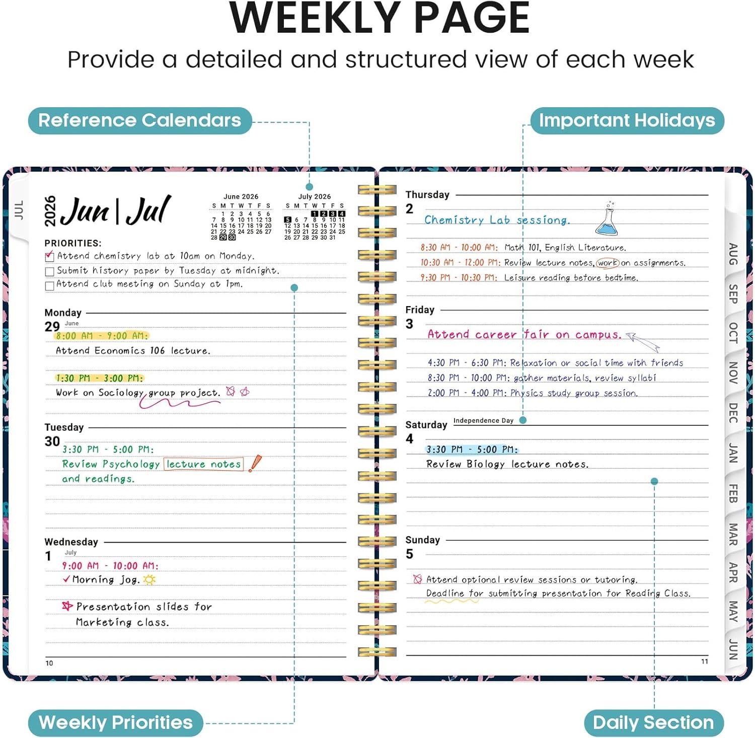 image:imagePlanner 20262027 Academic Monthly and Weekly Calendar Planner for Women July 2026 June 2027 Hardcover Pretty Agenda Planner Book with Tabs Spiral Daily Organizer for School Office Home Supplies 63 x 85 Blue FloralZNordic Forest