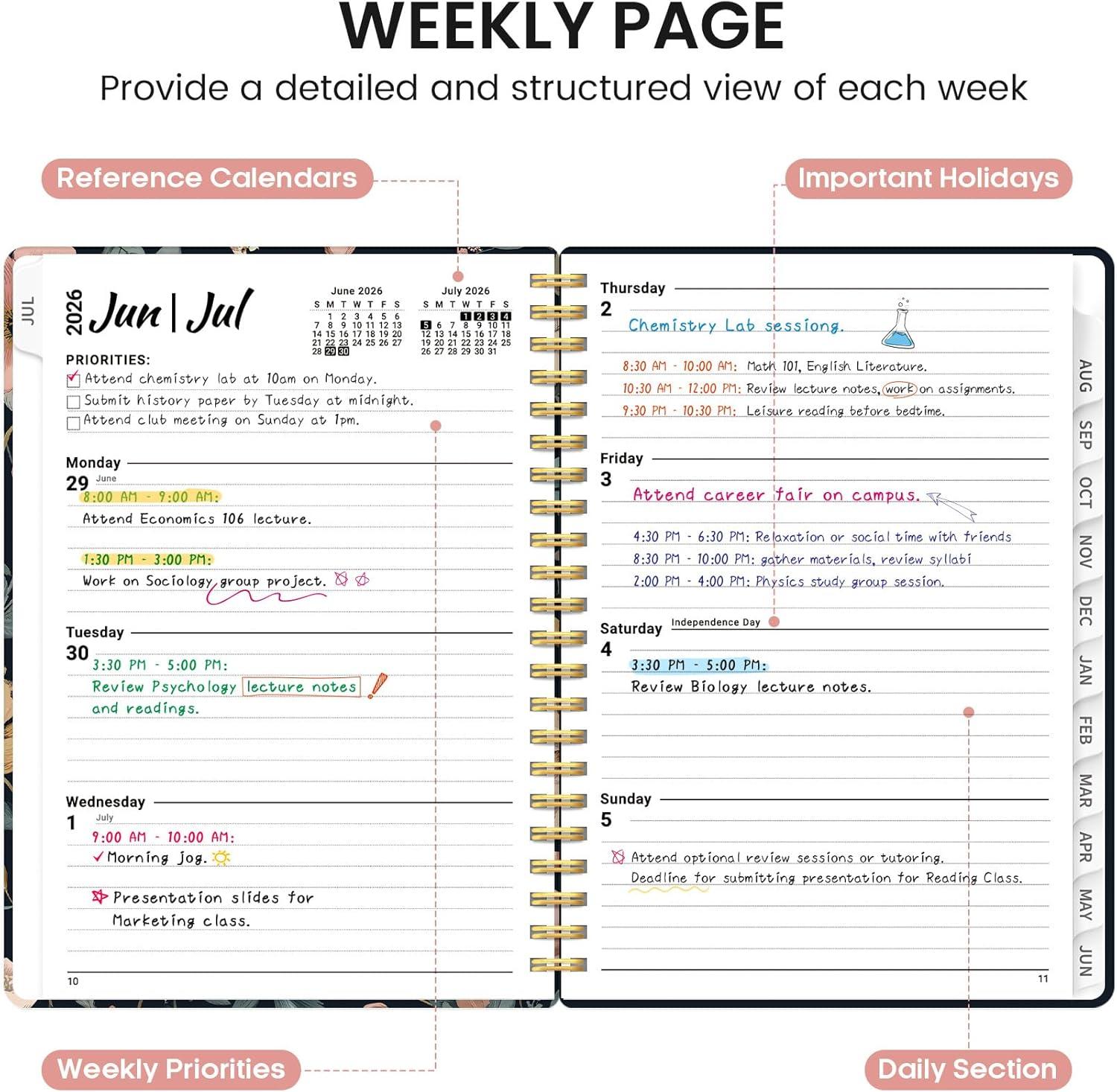 image:imagePlanner 20262027 Academic Monthly and Weekly Calendar Planner for Women July 2026 June 2027 Hardcover Pretty Agenda Planner Book with Tabs Spiral Daily Organizer for School Office Home Supplies 63 x 85 Blue FloralNEvening Petals