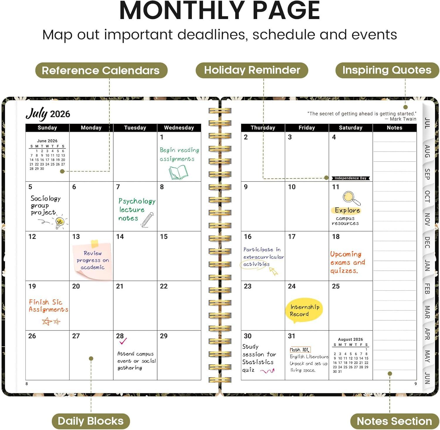 image:imagePlanner 20262027 Academic Monthly and Weekly Calendar Planner for Women July 2026 June 2027 Hardcover Pretty Agenda Planner Book with Tabs Spiral Daily Organizer for School Office Home Supplies 63 x 85 Blue FloralBMushroom