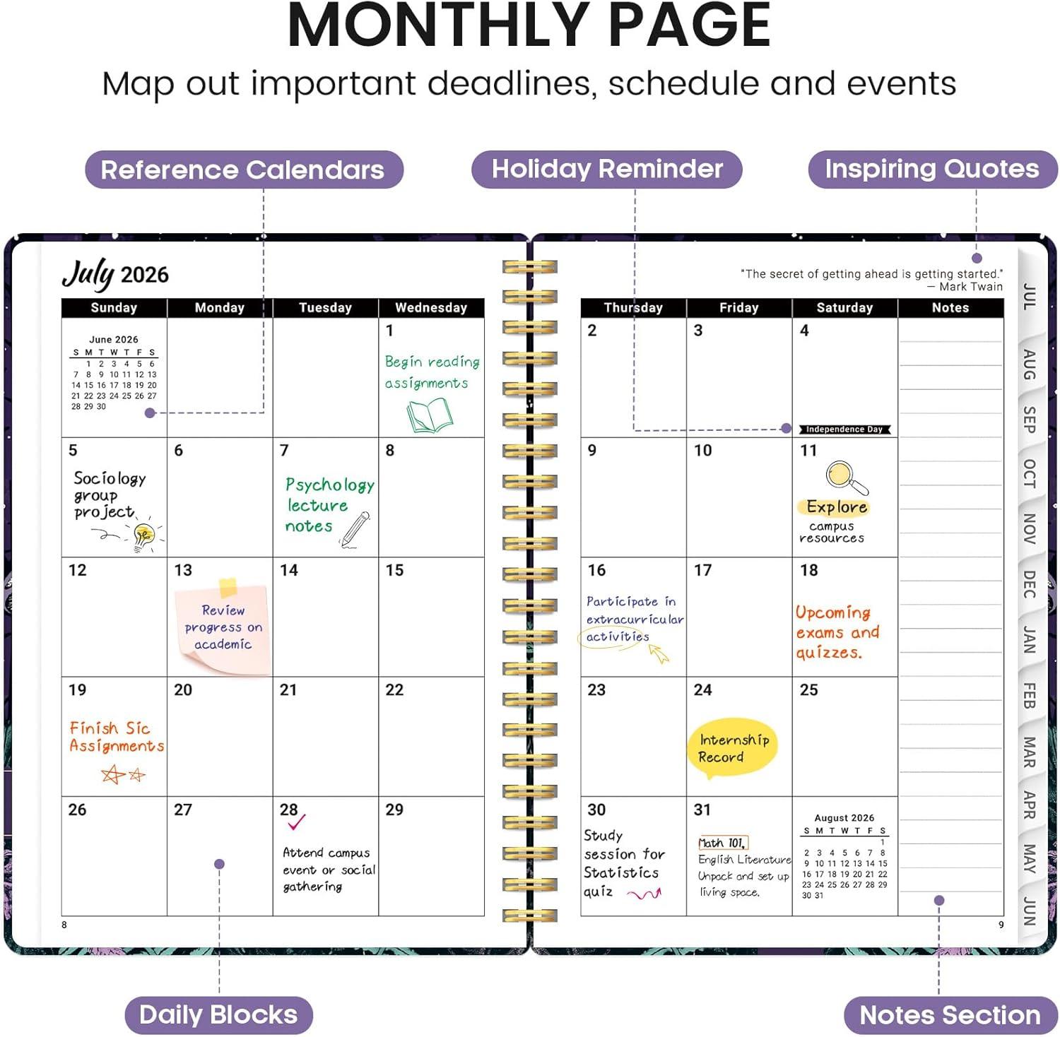 image:imagePlanner 20262027 Academic Monthly and Weekly Calendar Planner for Women July 2026 June 2027 Hardcover Pretty Agenda Planner Book with Tabs Spiral Daily Organizer for School Office Home Supplies 63 x 85 Blue FloralZEnchanted Fungi