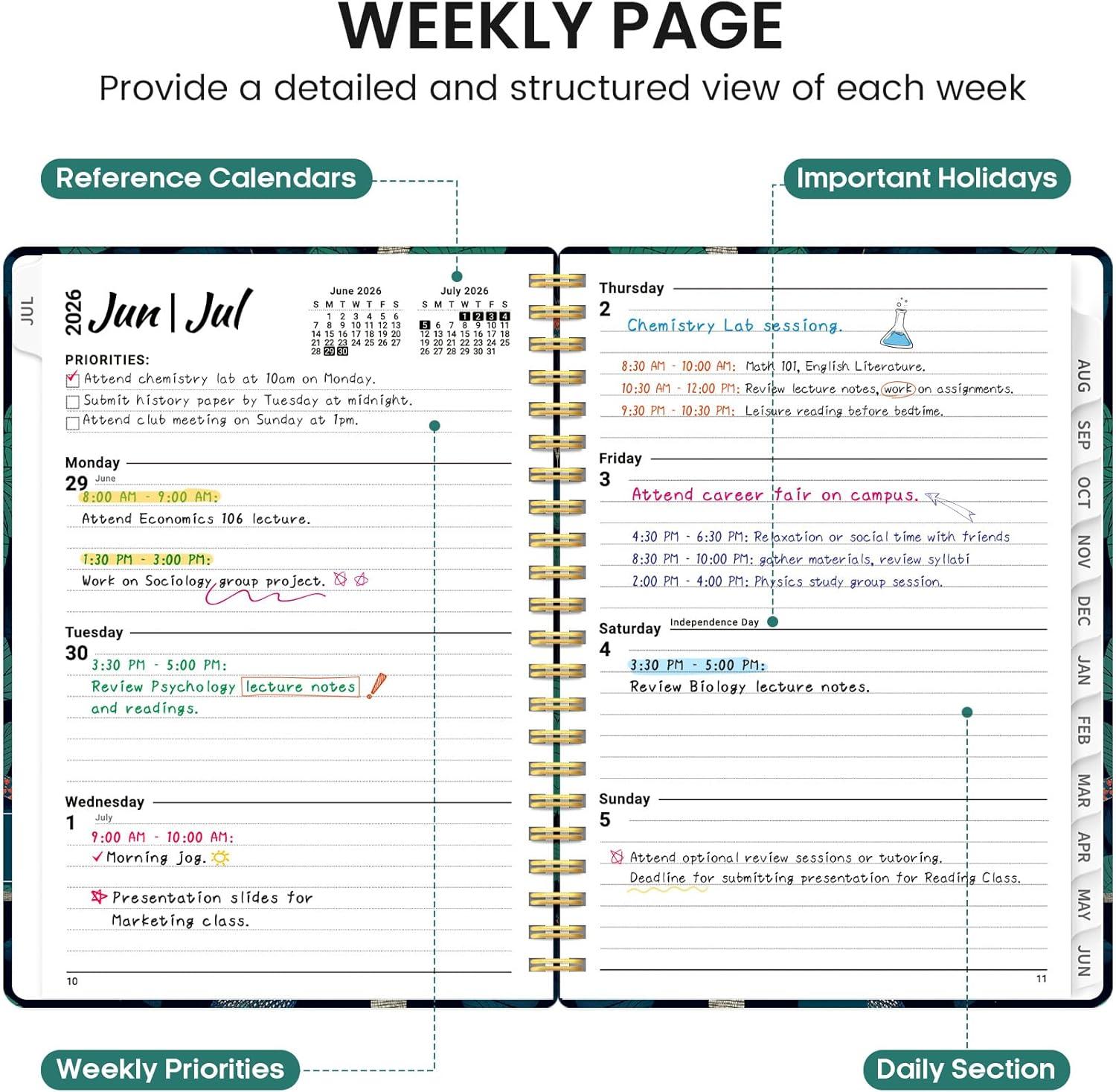 image:imagePlanner 20262027 Academic Monthly and Weekly Calendar Planner for Women July 2026 June 2027 Hardcover Pretty Agenda Planner Book with Tabs Spiral Daily Organizer for School Office Home Supplies 63 x 85 Blue FloralXMidnight Aviary