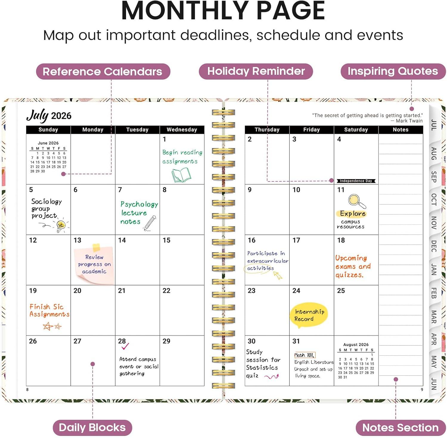 image:imagePlanner 20262027 Academic Monthly and Weekly Calendar Planner for Women July 2026 June 2027 Hardcover Pretty Agenda Planner Book with Tabs Spiral Daily Organizer for School Office Home Supplies 63 x 85 Blue FloralQButterfly Patchwork