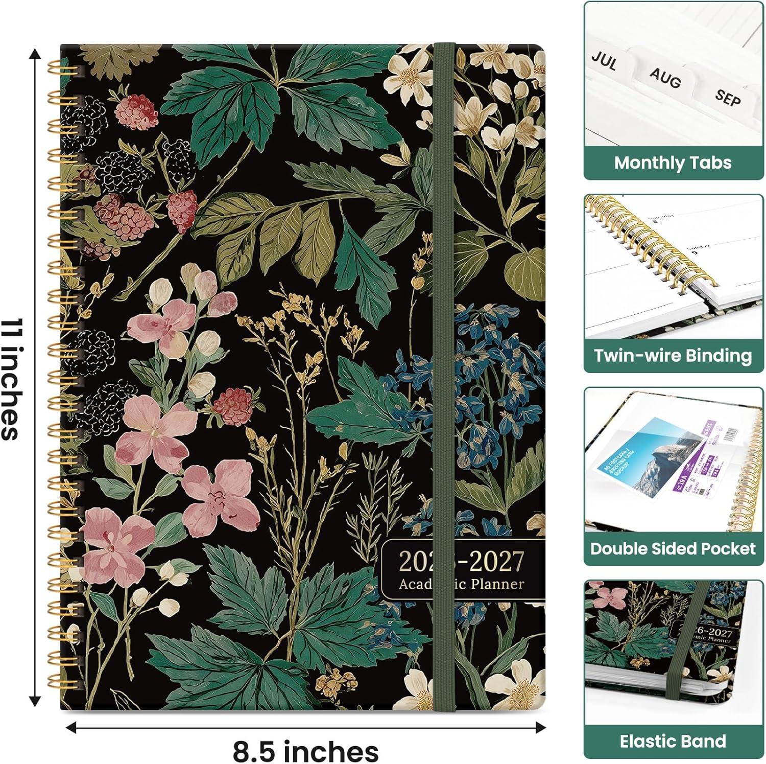 image:imagePlanner 20262027 Academic Monthly and Weekly Calendar Planner for Women July 2026 June 2027 Hardcover Pretty Agenda Planner Book with Tabs Spiral Daily Organizer for School Office Home Supplies 63 x 85 Blue FloralJForest Botanica