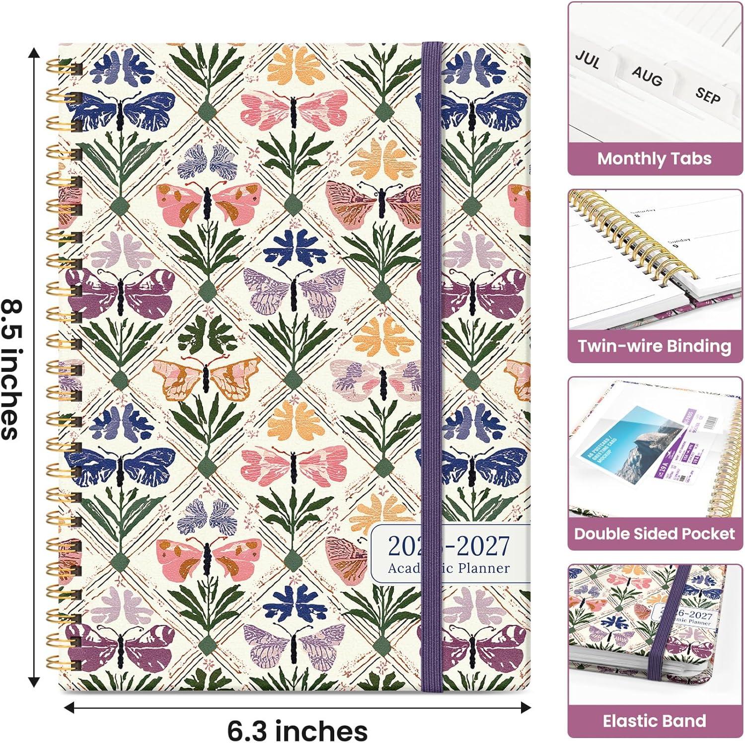 image:imagePlanner 20262027 Academic Monthly and Weekly Calendar Planner for Women July 2026 June 2027 Hardcover Pretty Agenda Planner Book with Tabs Spiral Daily Organizer for School Office Home Supplies 63 x 85 Blue FloralQButterfly Patchwork
