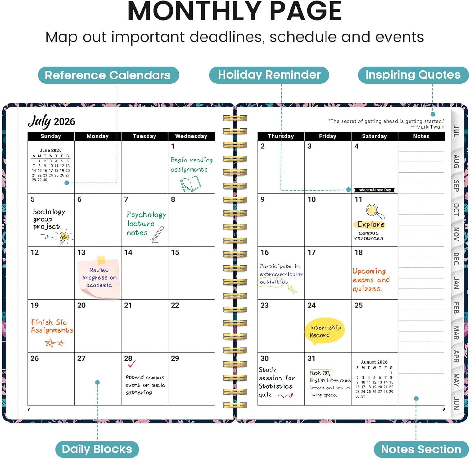 image:imagePlanner 20262027 Academic Monthly and Weekly Calendar Planner for Women July 2026 June 2027 Hardcover Pretty Agenda Planner Book with Tabs Spiral Daily Organizer for School Office Home Supplies 63 x 85 Blue FloralZNordic Forest