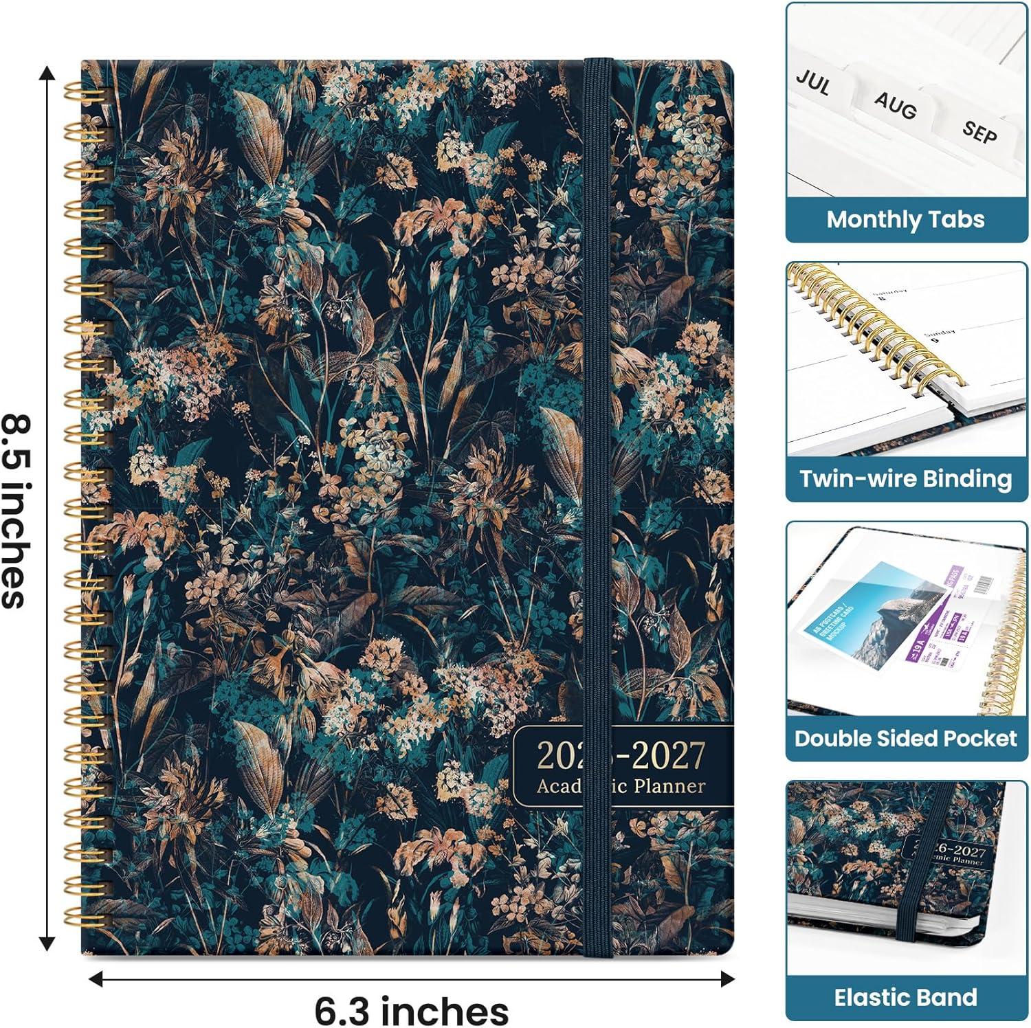 image:imagePlanner 20262027 Academic Monthly and Weekly Calendar Planner for Women July 2026 June 2027 Hardcover Pretty Agenda Planner Book with Tabs Spiral Daily Organizer for School Office Home Supplies 63 x 85 Blue FloralPRoyal Flowers