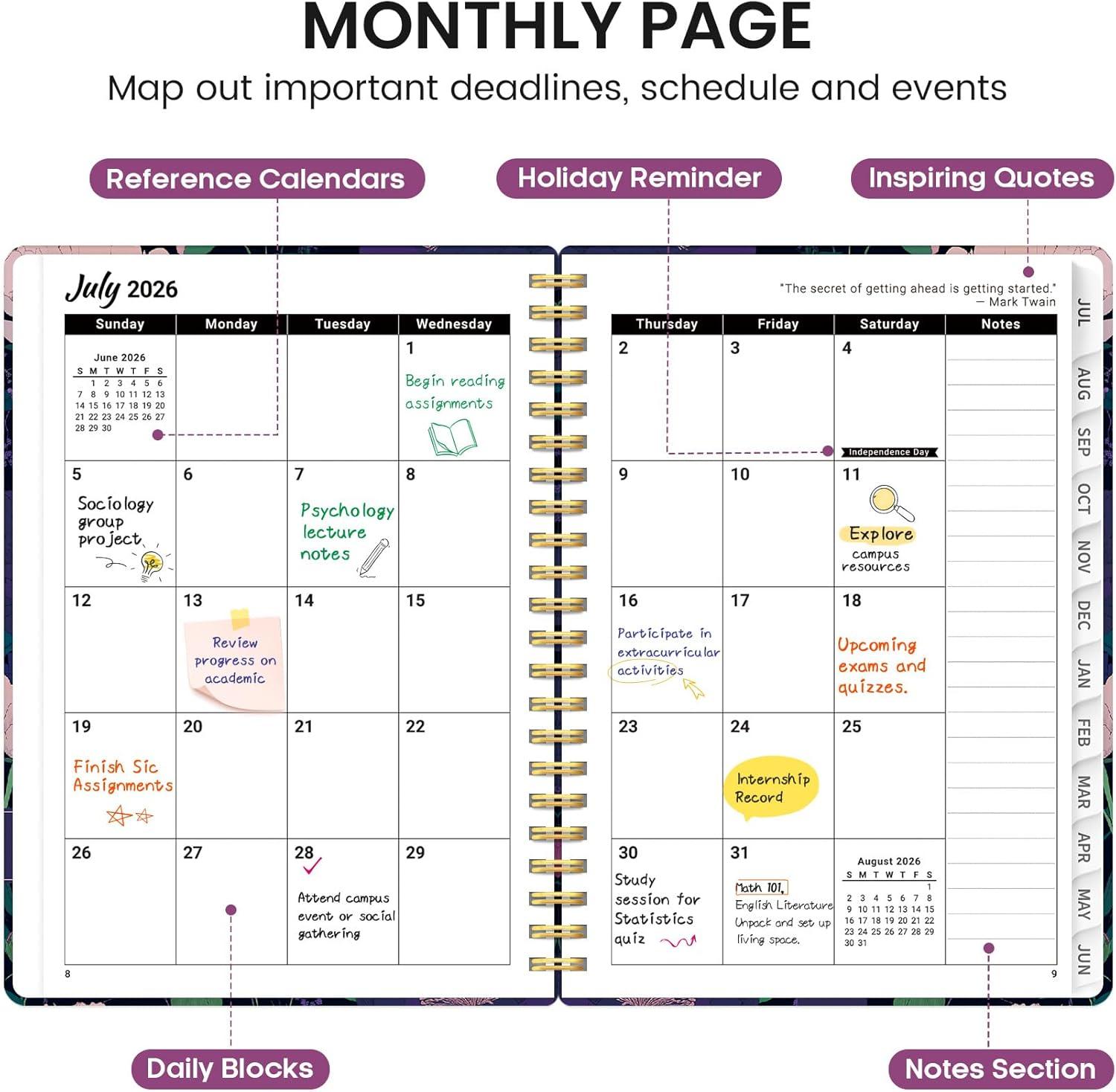 image:imagePlanner 20262027 Academic Monthly and Weekly Calendar Planner for Women July 2026 June 2027 Hardcover Pretty Agenda Planner Book with Tabs Spiral Daily Organizer for School Office Home Supplies 63 x 85 Blue FloralYPlum Reverie