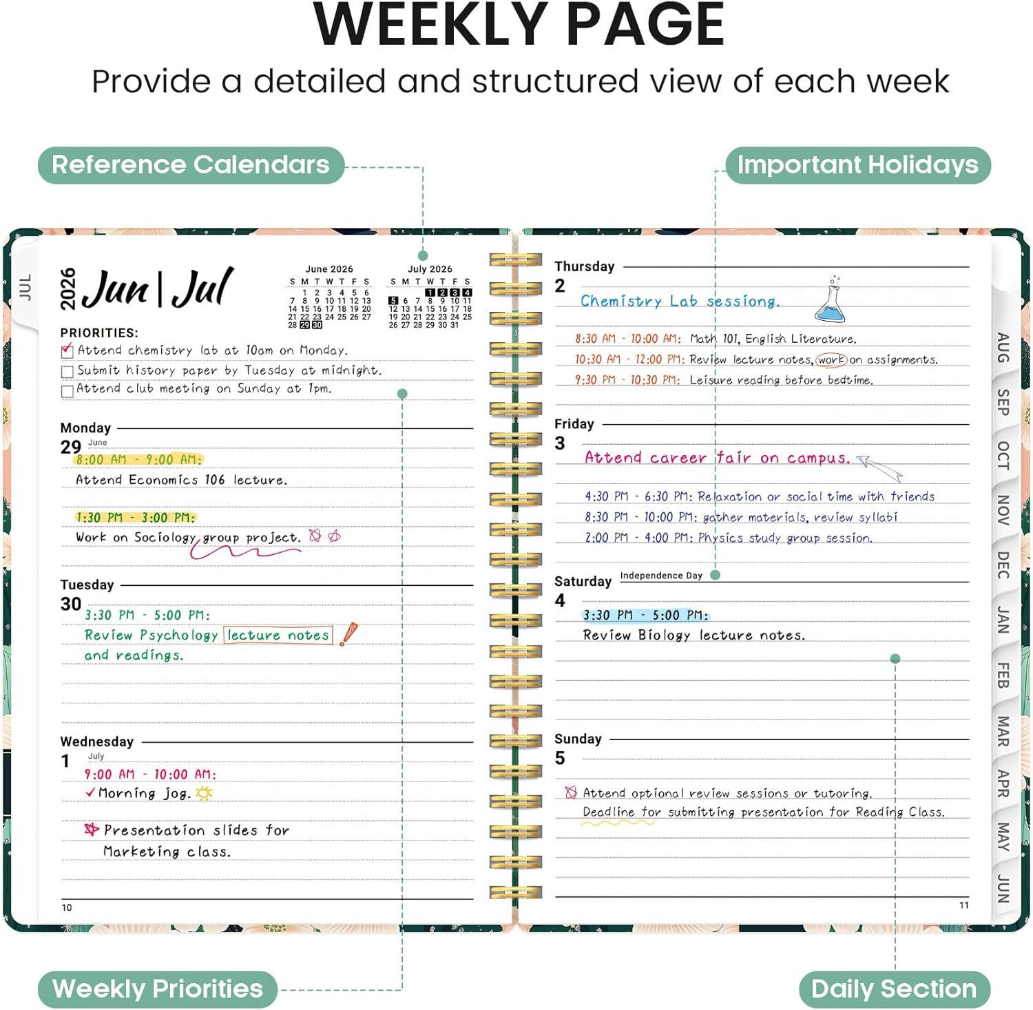 image:imagePlanner 20262027 Academic Monthly and Weekly Calendar Planner for Women July 2026 June 2027 Hardcover Pretty Agenda Planner Book with Tabs Spiral Daily Organizer for School Office Home Supplies 63 x 85 Blue FloralUDesert Garden