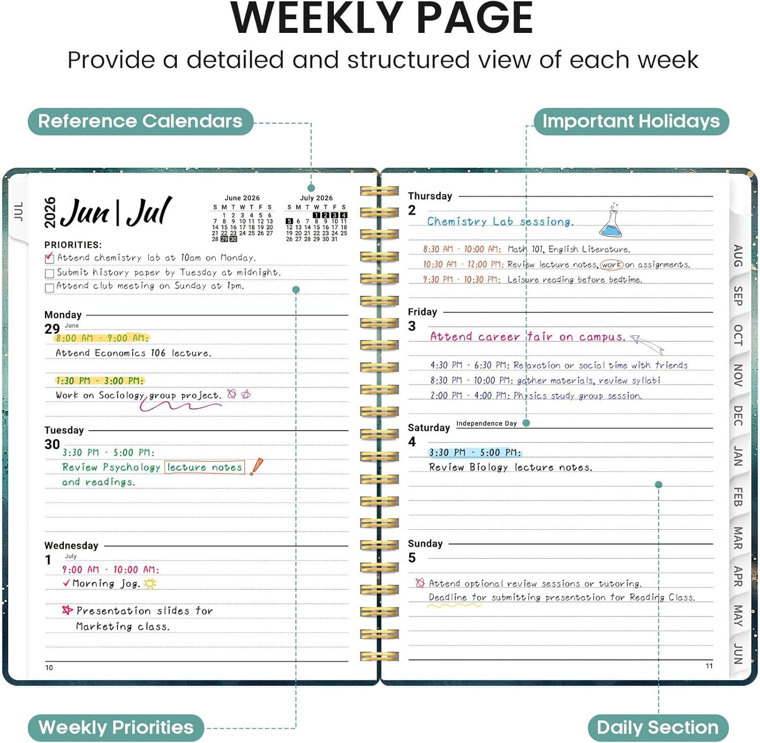 image:imagePlanner 20262027 Academic Monthly and Weekly Calendar Planner for Women July 2026 June 2027 Hardcover Pretty Agenda Planner Book with Tabs Spiral Daily Organizer for School Office Home Supplies 63 x 85 Blue FloralEWhale Dreams