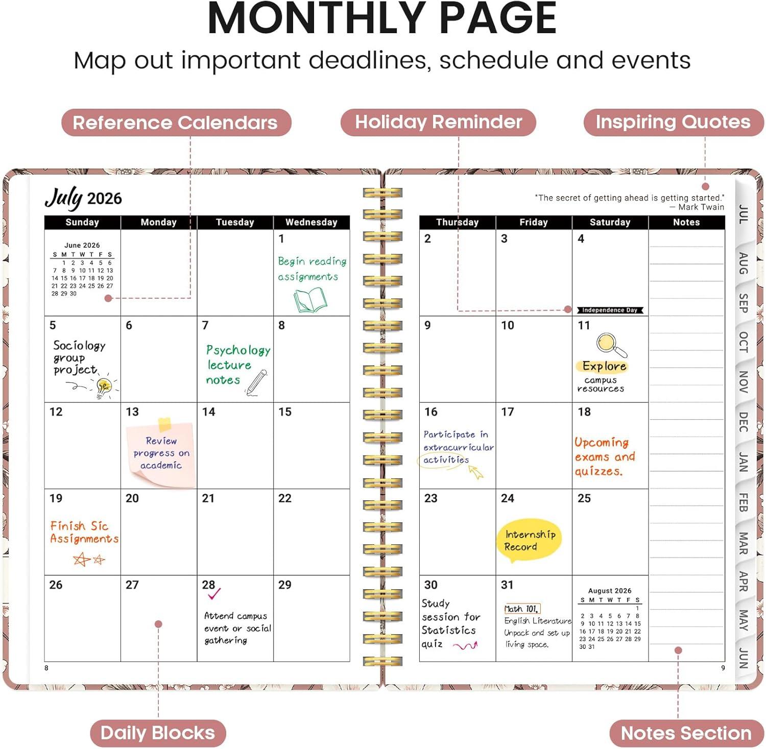 image:imagePlanner 20262027 Academic Monthly and Weekly Calendar Planner for Women July 2026 June 2027 Hardcover Pretty Agenda Planner Book with Tabs Spiral Daily Organizer for School Office Home Supplies 63 x 85 Blue FloralSBlush Petals