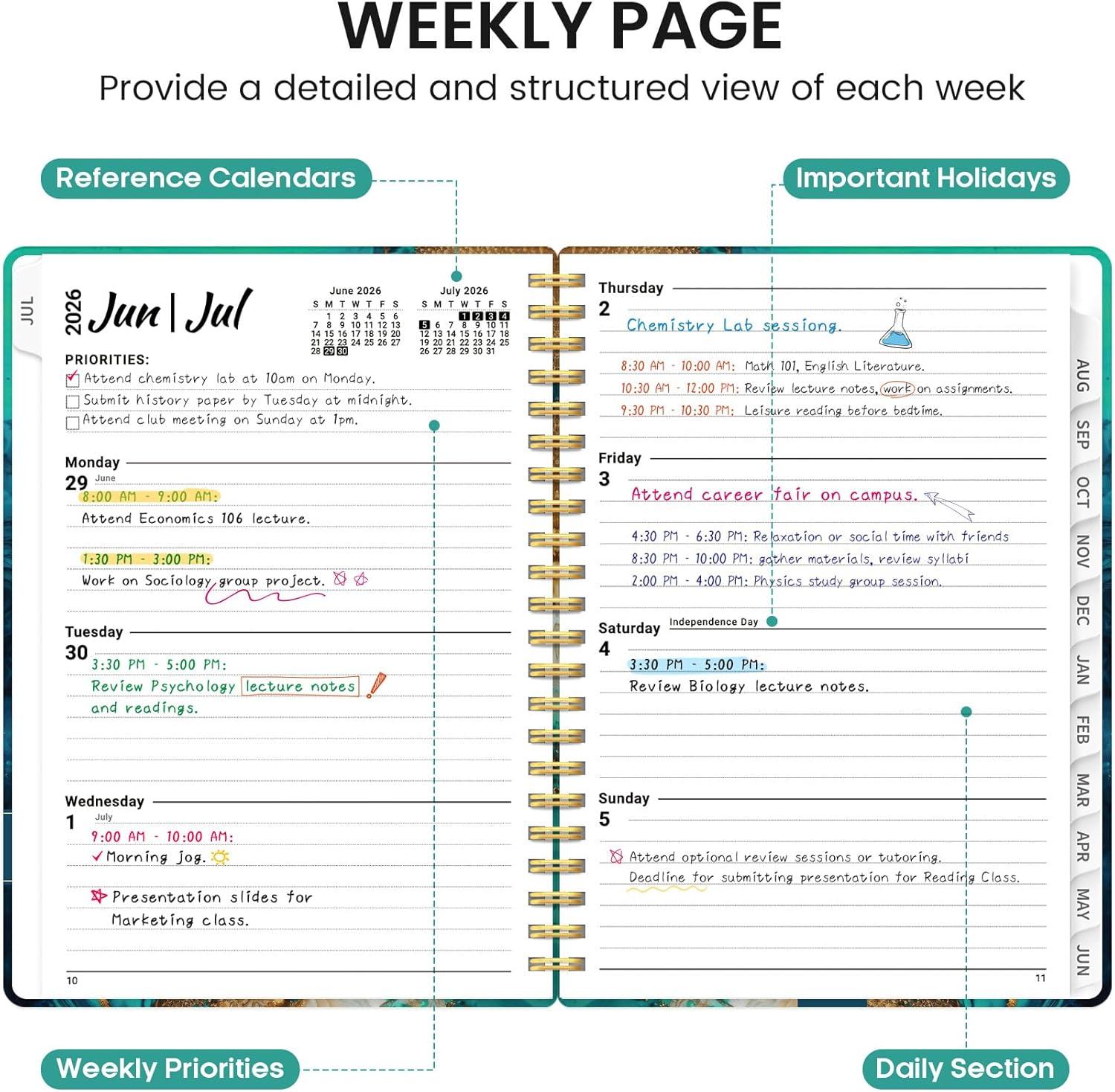 image:imagePlanner 20262027 Academic Monthly and Weekly Calendar Planner for Women July 2026 June 2027 Hardcover Pretty Agenda Planner Book with Tabs Spiral Daily Organizer for School Office Home Supplies 63 x 85 Blue FloralHEmerald Shores