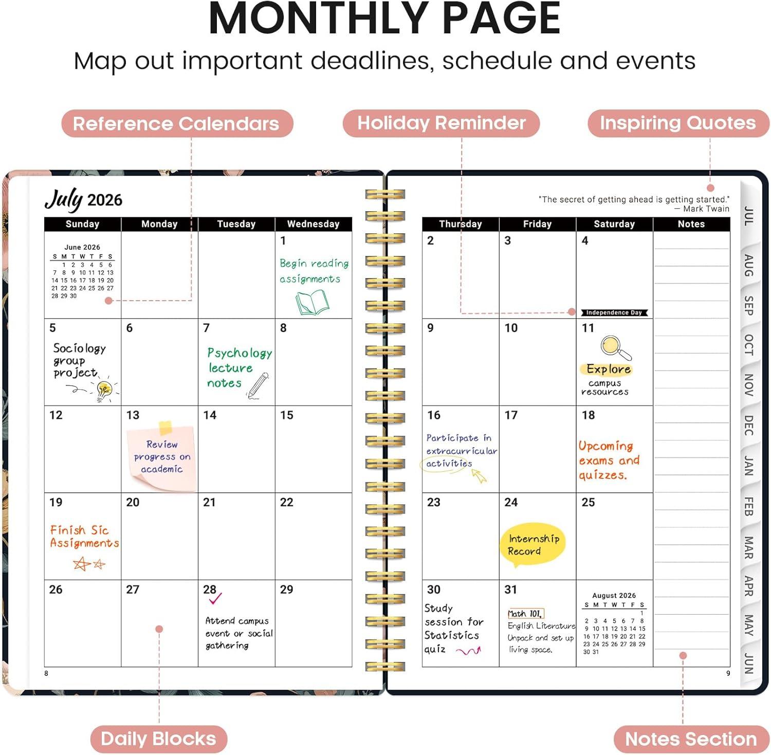 image:imagePlanner 20262027 Academic Monthly and Weekly Calendar Planner for Women July 2026 June 2027 Hardcover Pretty Agenda Planner Book with Tabs Spiral Daily Organizer for School Office Home Supplies 63 x 85 Blue FloralNEvening Petals