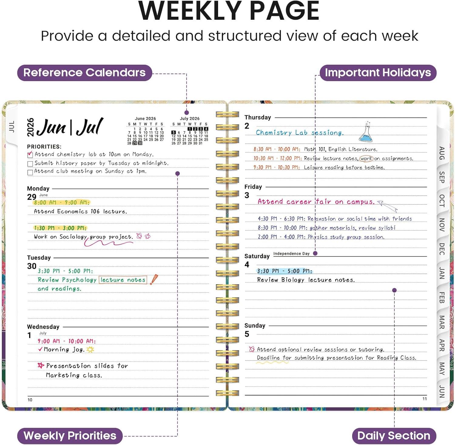 image:imagePlanner 20262027 Academic Monthly and Weekly Calendar Planner for Women July 2026 June 2027 Hardcover Pretty Agenda Planner Book with Tabs Spiral Daily Organizer for School Office Home Supplies 63 x 85 Blue FloralRHummingbird Garden