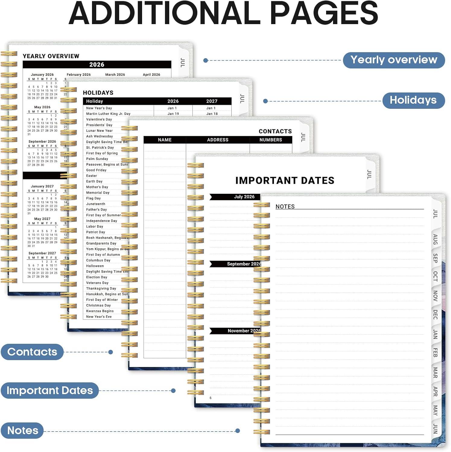 image:imagePlanner 20262027 Academic Monthly and Weekly Calendar Planner for Women July 2026 June 2027 Hardcover Pretty Agenda Planner Book with Tabs Spiral Daily Organizer for School Office Home Supplies 63 x 85 Blue FloralFDistant Peaks