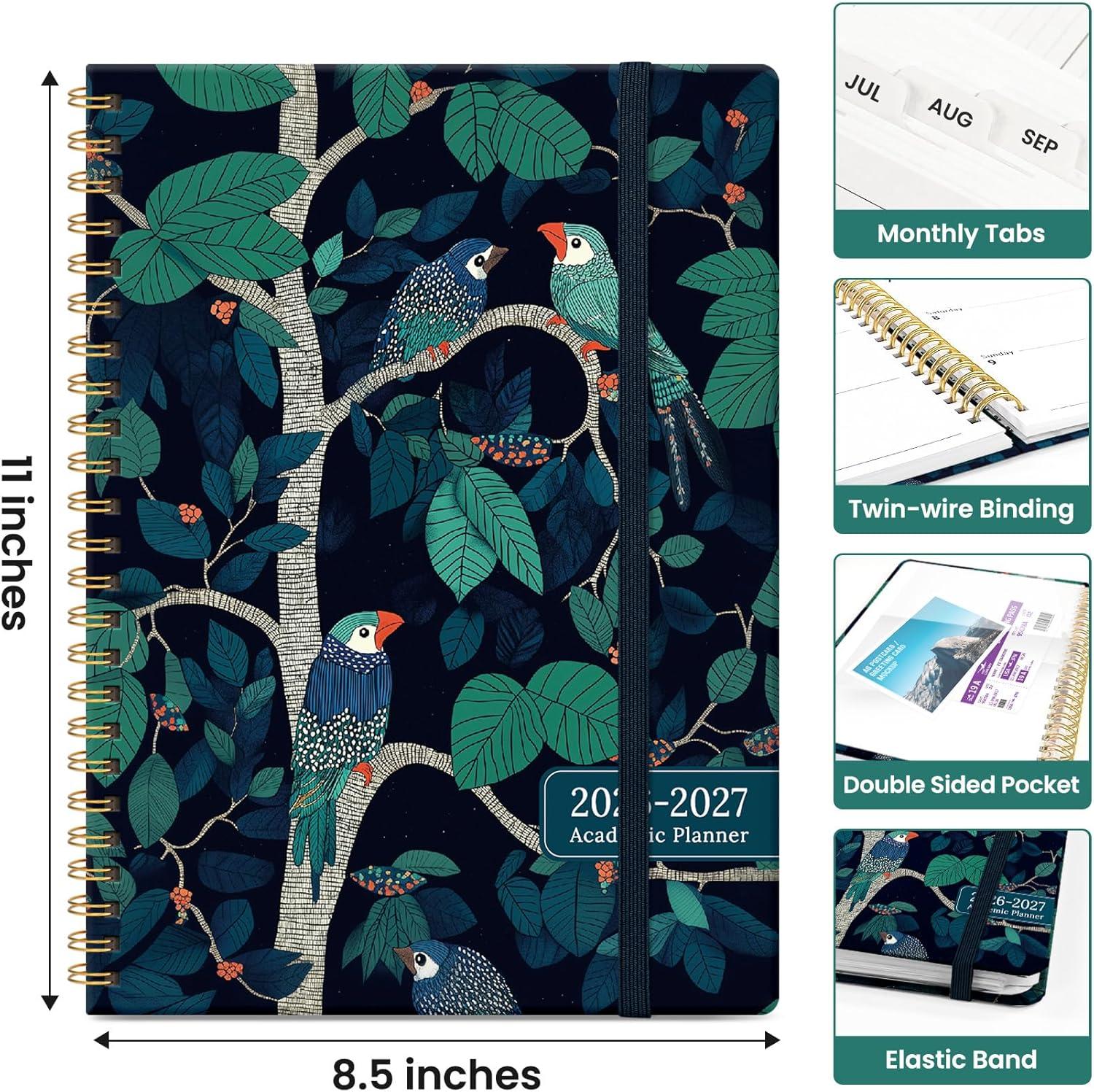 image:imagePlanner 20262027 Academic Monthly and Weekly Calendar Planner for Women July 2026 June 2027 Hardcover Pretty Agenda Planner Book with Tabs Spiral Daily Organizer for School Office Home Supplies 63 x 85 Blue FloralXMidnight Aviary
