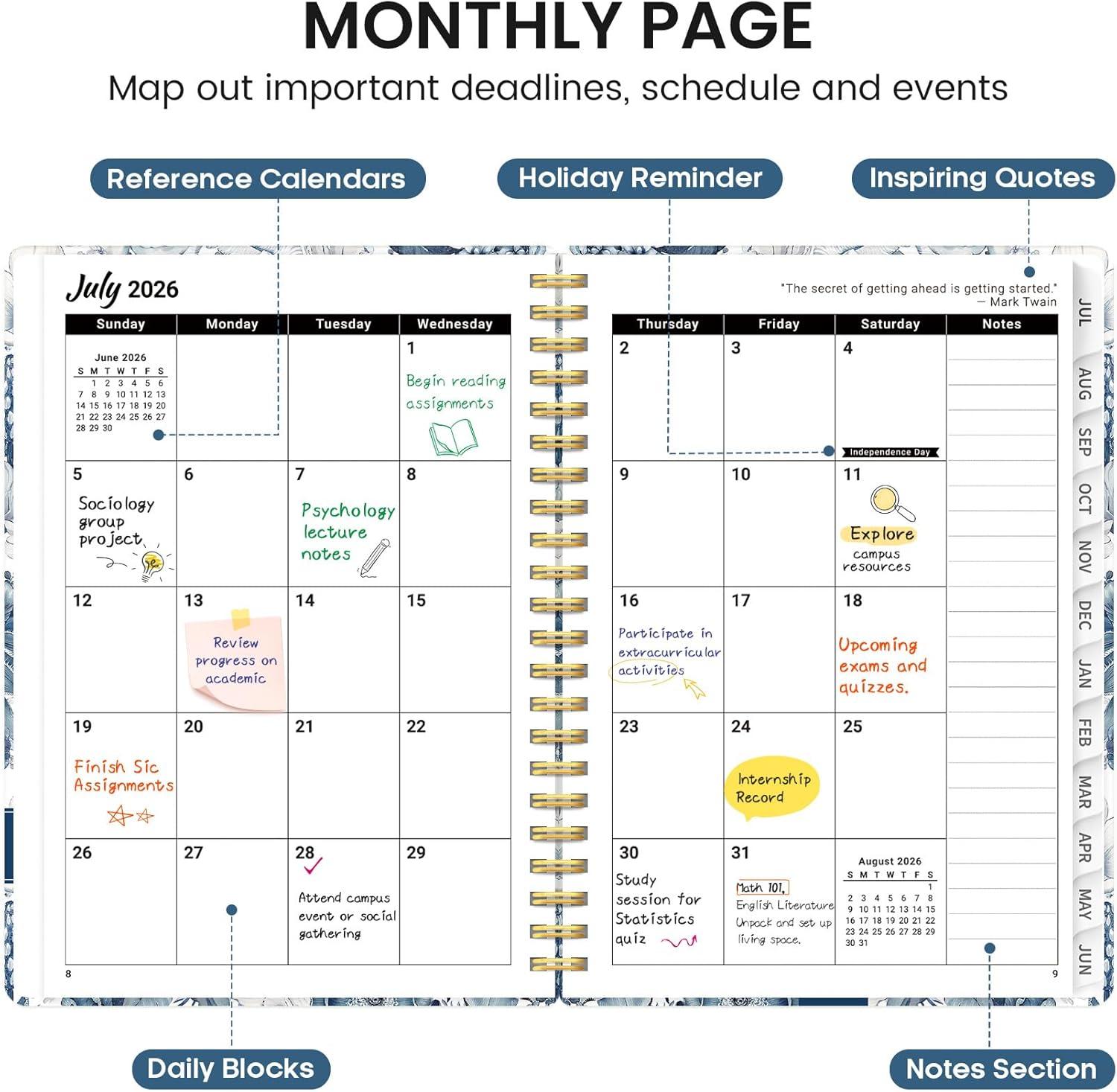 image:imagePlanner 20262027 Academic Monthly and Weekly Calendar Planner for Women July 2026 June 2027 Hardcover Pretty Agenda Planner Book with Tabs Spiral Daily Organizer for School Office Home Supplies 63 x 85 Blue FloralABlue Floral