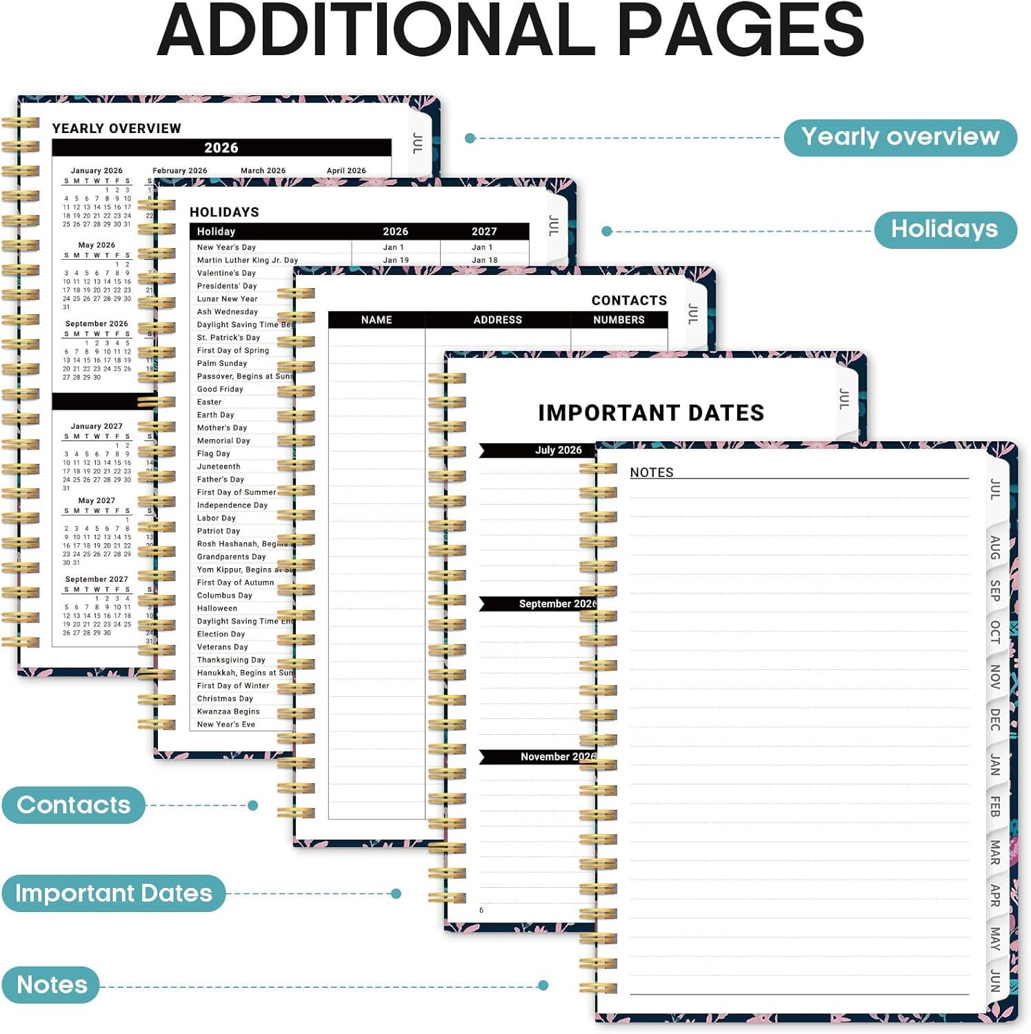image:imagePlanner 20262027 Academic Monthly and Weekly Calendar Planner for Women July 2026 June 2027 Hardcover Pretty Agenda Planner Book with Tabs Spiral Daily Organizer for School Office Home Supplies 63 x 85 Blue FloralZNordic Forest