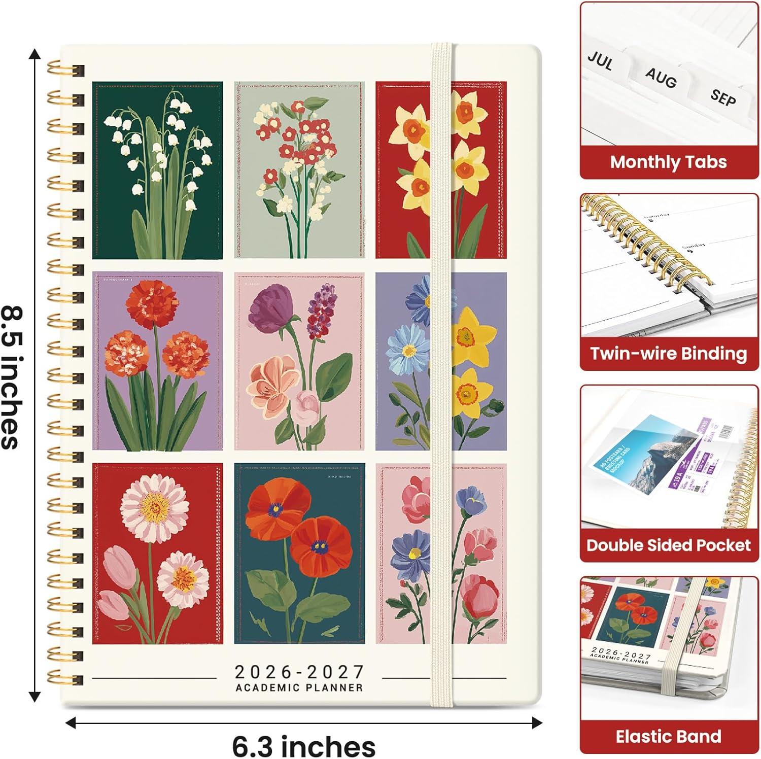 image:imagePlanner 20262027 Academic Year Monthly and Weekly Calendar Planner Jul 2026 Jun 2027 Hardcover Teacher Student Planning Agenda book with Tabs Perfect for School Office Supplies 63 x 85 Wild RoseTFloral Gallery