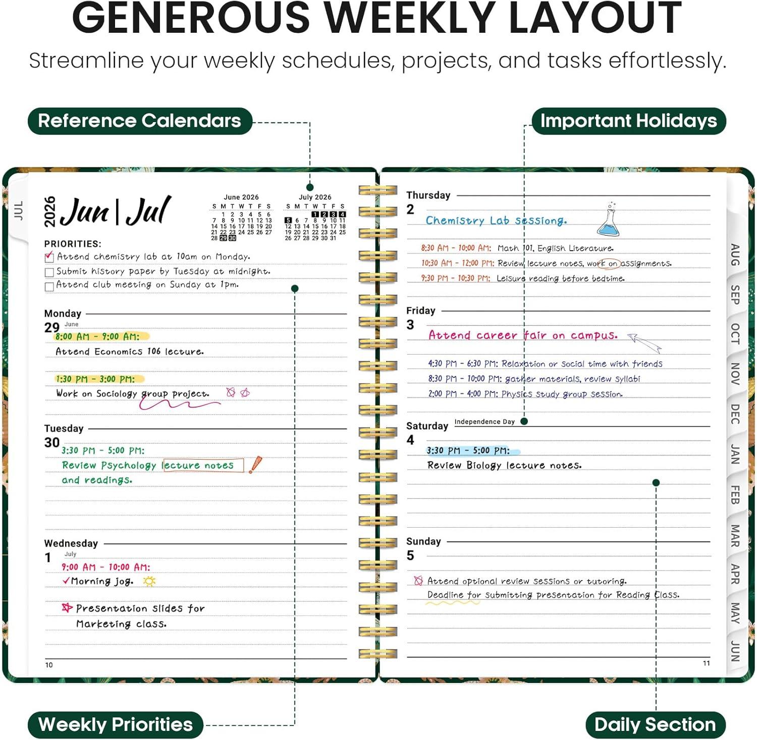 image:imagePlanner 20262027 Academic Year Monthly and Weekly Calendar Planner Jul 2026 Jun 2027 Hardcover Teacher Student Planning Agenda book with Tabs Perfect for School Office Supplies 63 x 85 Wild RoseDButterfly