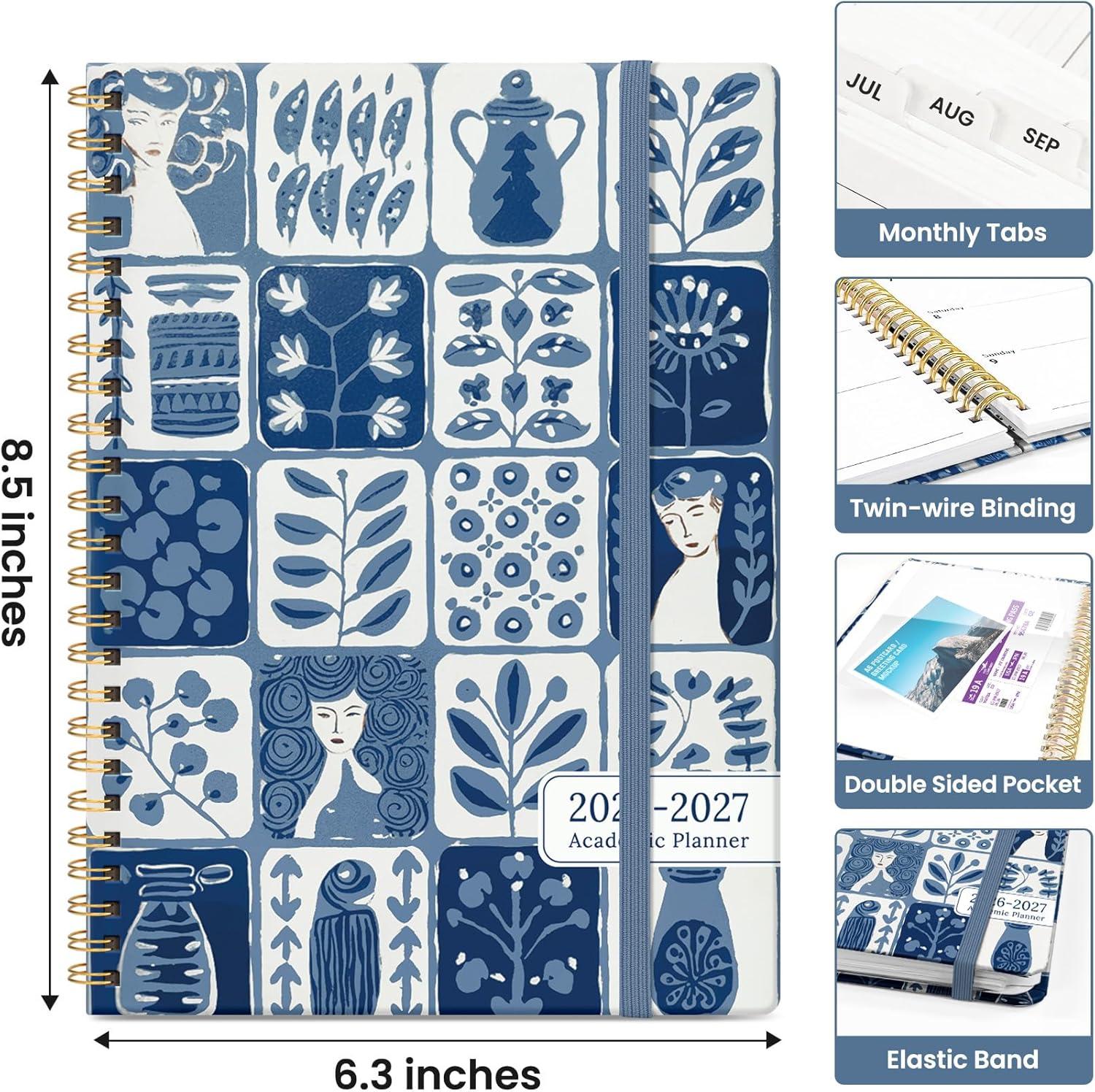 image:imagePlanner 20262027 Academic Year Monthly and Weekly Calendar Planner Jul 2026 Jun 2027 Hardcover Teacher Student Planning Agenda book with Tabs Perfect for School Office Supplies 63 x 85 Wild RoseQBlue Art