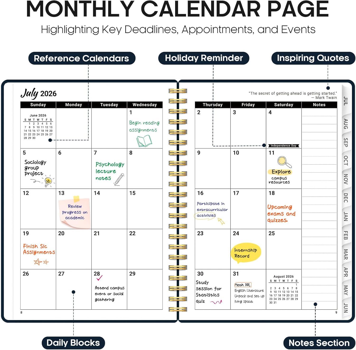 image:imagePlanner 20262027 Academic Year Monthly and Weekly Calendar Planner Jul 2026 Jun 2027 Hardcover Teacher Student Planning Agenda book with Tabs Perfect for School Office Supplies 63 x 85 Wild RoseZFloral Dream