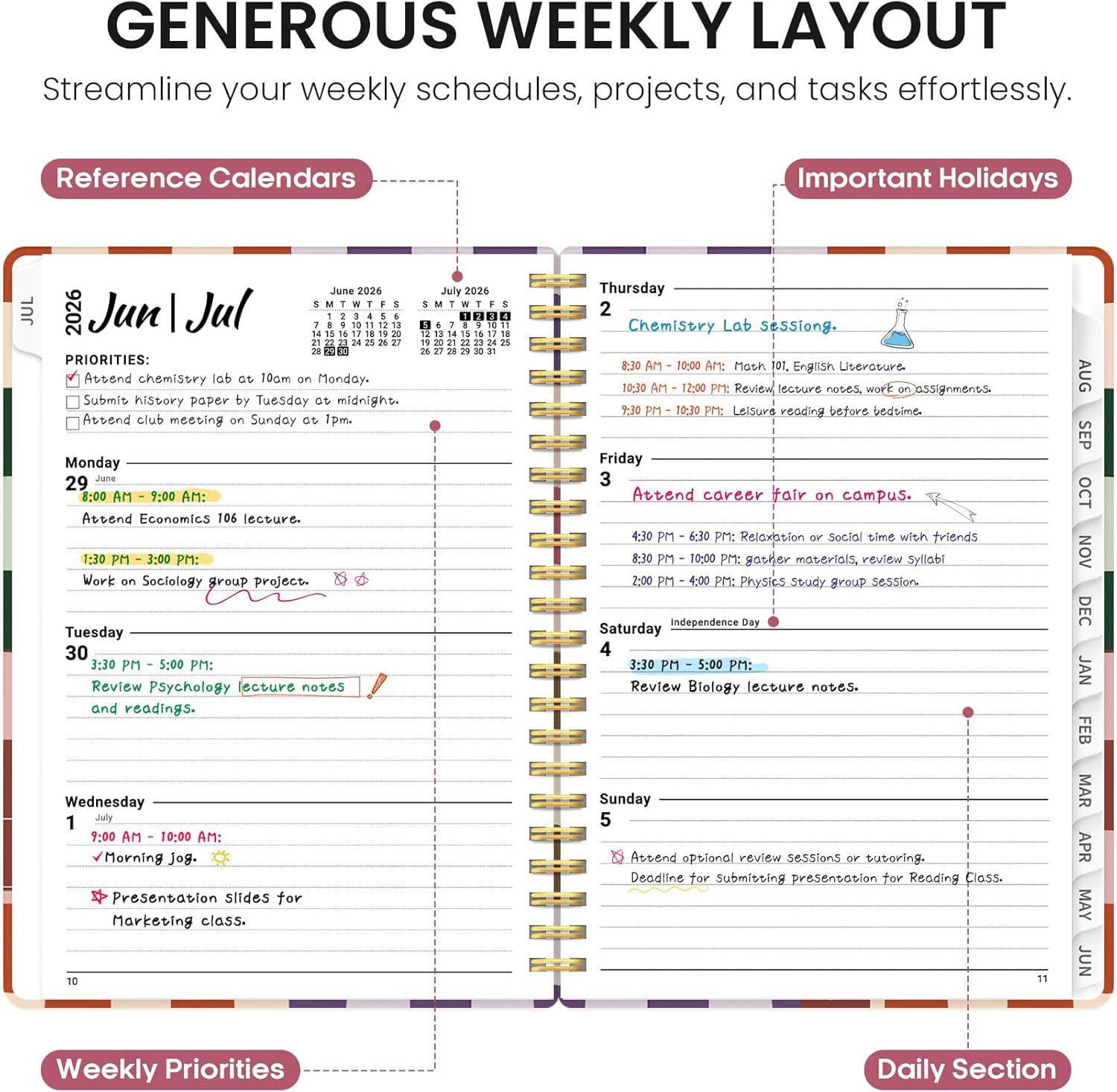 image:imagePlanner 20262027 Academic Year Monthly and Weekly Calendar Planner Jul 2026 Jun 2027 Hardcover Teacher Student Planning Agenda book with Tabs Perfect for School Office Supplies 63 x 85 Wild RoseFCheckered