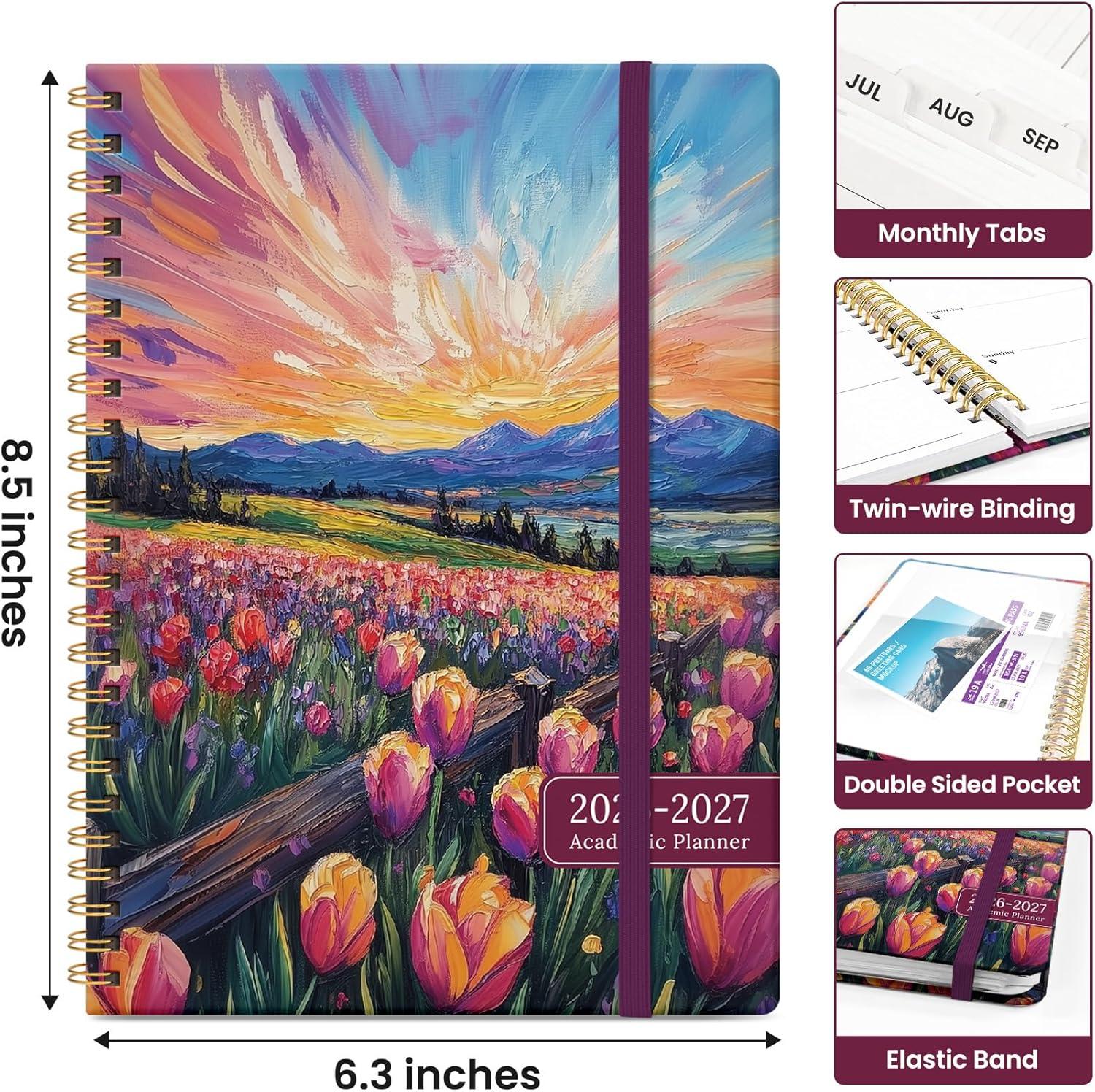 image:imagePlanner 20262027 Academic Year Monthly and Weekly Calendar Planner Jul 2026 Jun 2027 Hardcover Teacher Student Planning Agenda book with Tabs Perfect for School Office Supplies 63 x 85 Wild RoseMRadiant Pastures