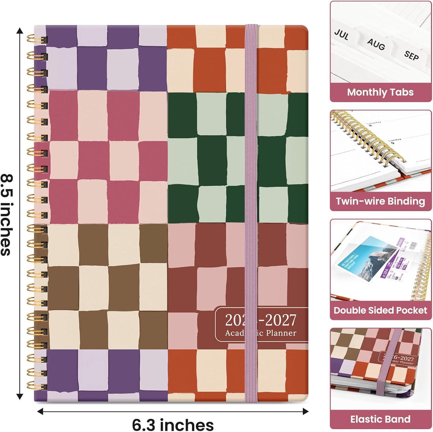image:imagePlanner 20262027 Academic Year Monthly and Weekly Calendar Planner Jul 2026 Jun 2027 Hardcover Teacher Student Planning Agenda book with Tabs Perfect for School Office Supplies 63 x 85 Wild RoseFCheckered
