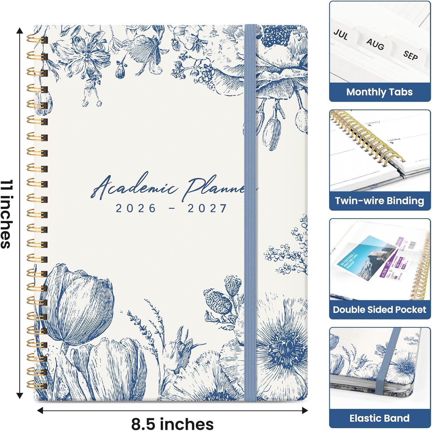 image:imagePlanner 20262027 Academic Year Monthly and Weekly Calendar Planner Jul 2026 Jun 2027 Hardcover Teacher Student Planning Agenda book with Tabs Perfect for School Office Supplies 63 x 85 Wild RoseBBlue Elegance