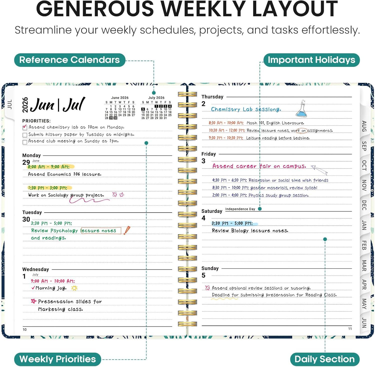 image:imagePlanner 20262027 Academic Year Monthly and Weekly Calendar Planner Jul 2026 Jun 2027 Hardcover Teacher Student Planning Agenda book with Tabs Perfect for School Office Supplies 63 x 85 Wild RoseZOctopus Drift