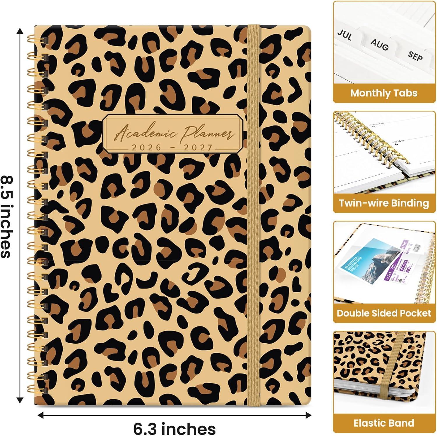 image:imagePlanner 20262027 Academic Year Monthly and Weekly Calendar Planner Jul 2026 Jun 2027 Hardcover Teacher Student Planning Agenda book with Tabs Perfect for School Office Supplies 63 x 85 Wild RoseBLeopard