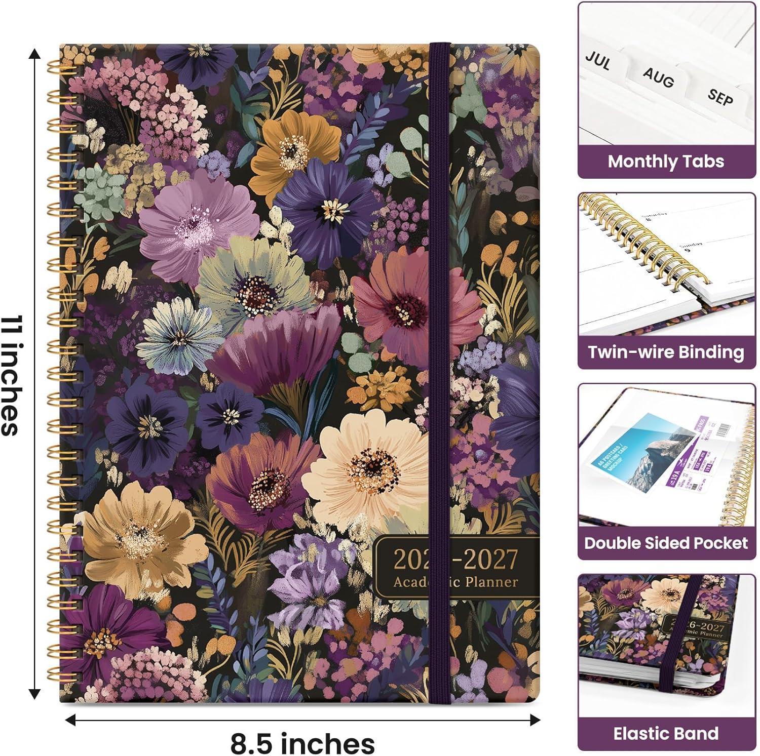image:imagePlanner 20262027 Academic Year Monthly and Weekly Calendar Planner Jul 2026 Jun 2027 Hardcover Teacher Student Planning Agenda book with Tabs Perfect for School Office Supplies 63 x 85 Wild RoseEMidnight Bloom