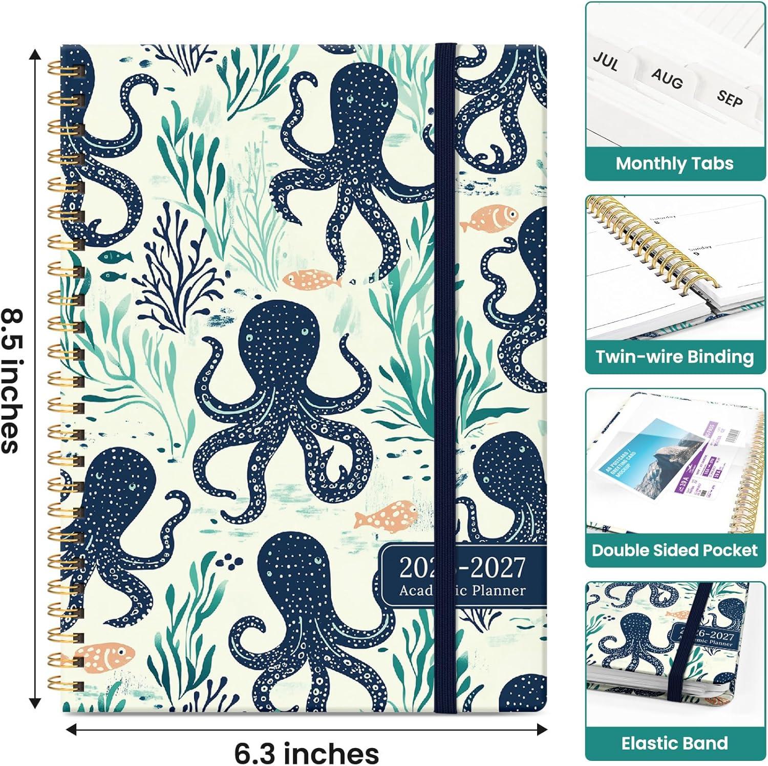 image:imagePlanner 20262027 Academic Year Monthly and Weekly Calendar Planner Jul 2026 Jun 2027 Hardcover Teacher Student Planning Agenda book with Tabs Perfect for School Office Supplies 63 x 85 Wild RoseZOctopus Drift