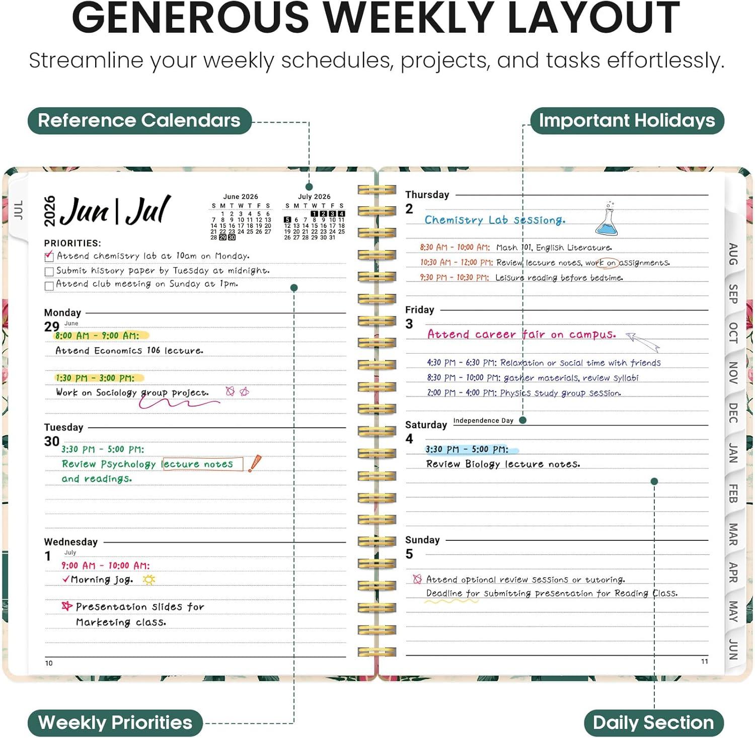 image:imagePlanner 20262027 Academic Year Monthly and Weekly Calendar Planner Jul 2026 Jun 2027 Hardcover Teacher Student Planning Agenda book with Tabs Perfect for School Office Supplies 63 x 85 Wild RoseUBlush Peony
