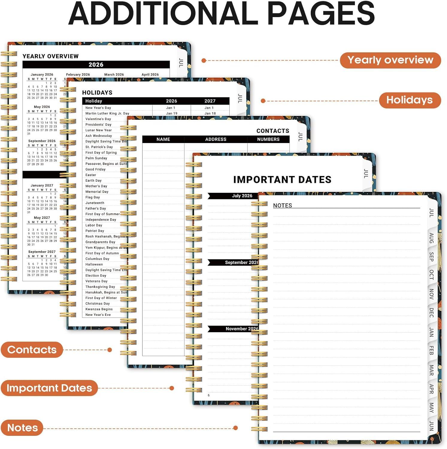 image:imagePlanner 20262027 Academic Year Monthly and Weekly Calendar Planner Jul 2026 Jun 2027 Hardcover Teacher Student Planning Agenda book with Tabs Perfect for School Office Supplies 63 x 85 Wild RoseREnchanted Mushrooms