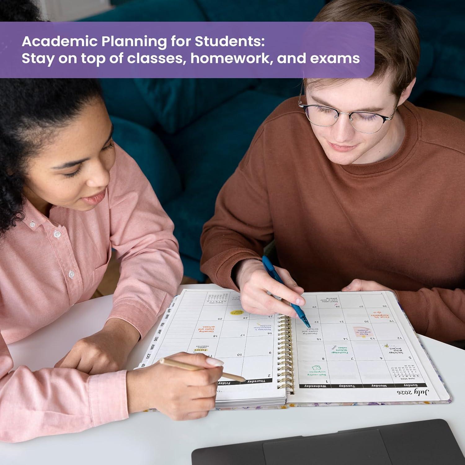 image:imagePlanner 20262027 Academic Year Monthly and Weekly Calendar Planner Jul 2026 Jun 2027 Hardcover Teacher Student Planning Agenda book with Tabs Perfect for School Office Supplies 63 x 85 Wild RoseBPurple Blocks