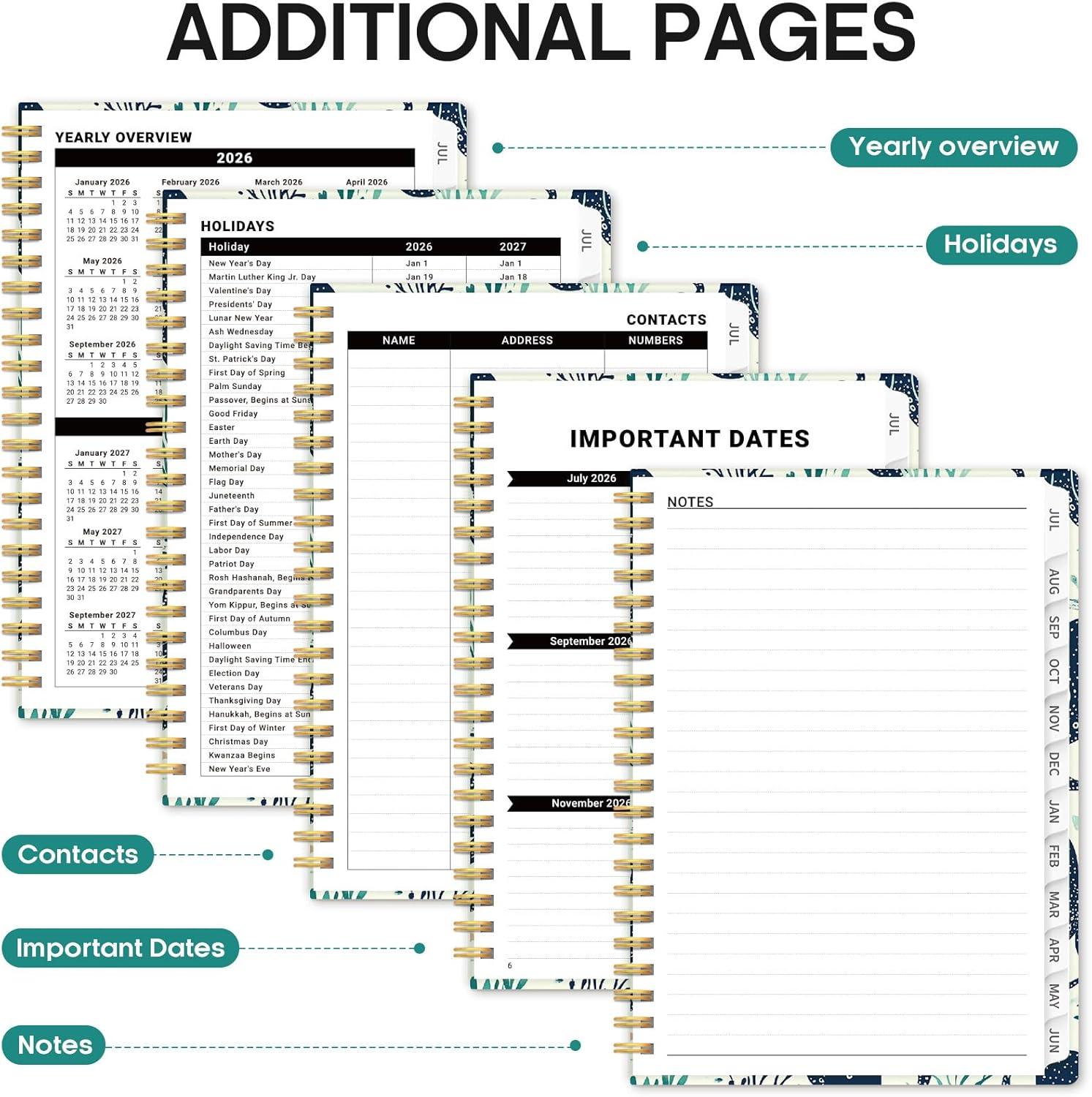 image:imagePlanner 20262027 Academic Year Monthly and Weekly Calendar Planner Jul 2026 Jun 2027 Hardcover Teacher Student Planning Agenda book with Tabs Perfect for School Office Supplies 63 x 85 Wild RoseZOctopus Drift