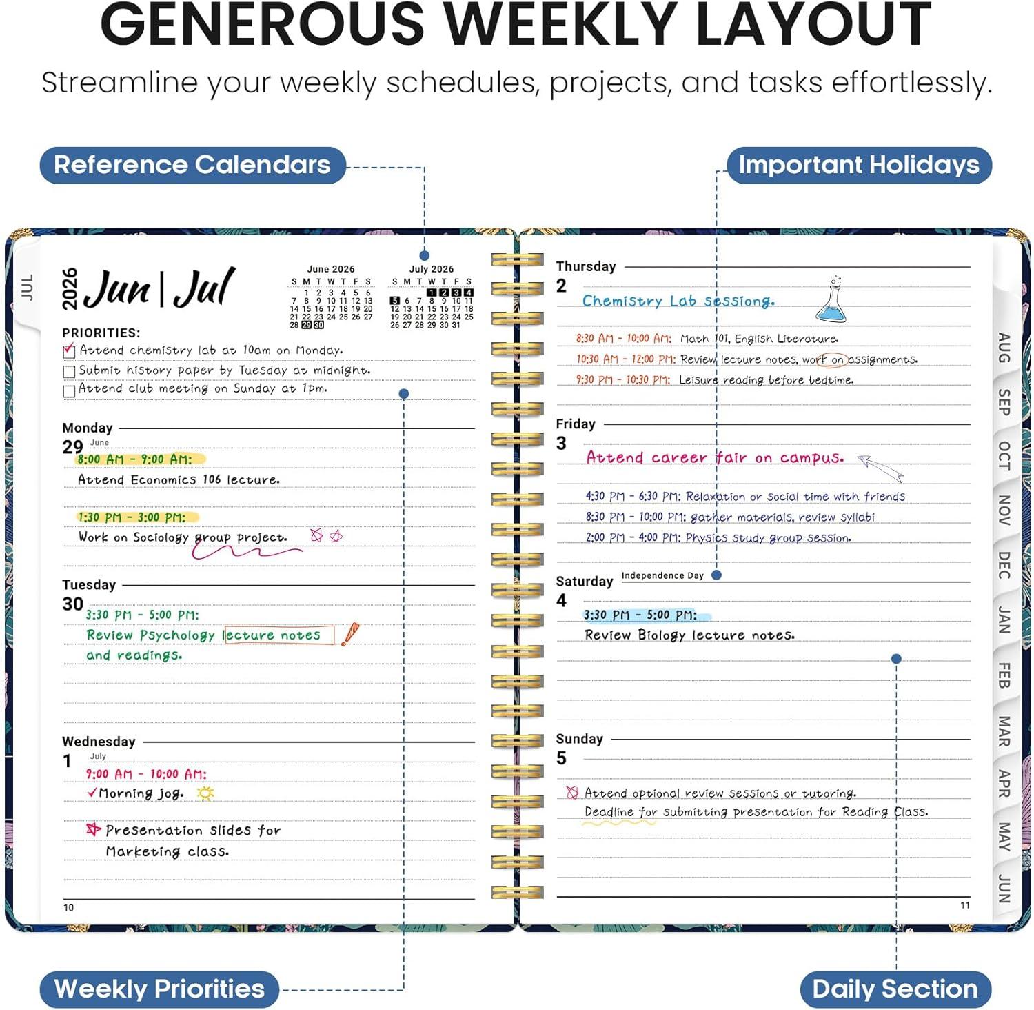 image:imagePlanner 20262027 Academic Year Monthly and Weekly Calendar Planner Jul 2026 Jun 2027 Hardcover Teacher Student Planning Agenda book with Tabs Perfect for School Office Supplies 63 x 85 Wild RoseWMidnight Cranes