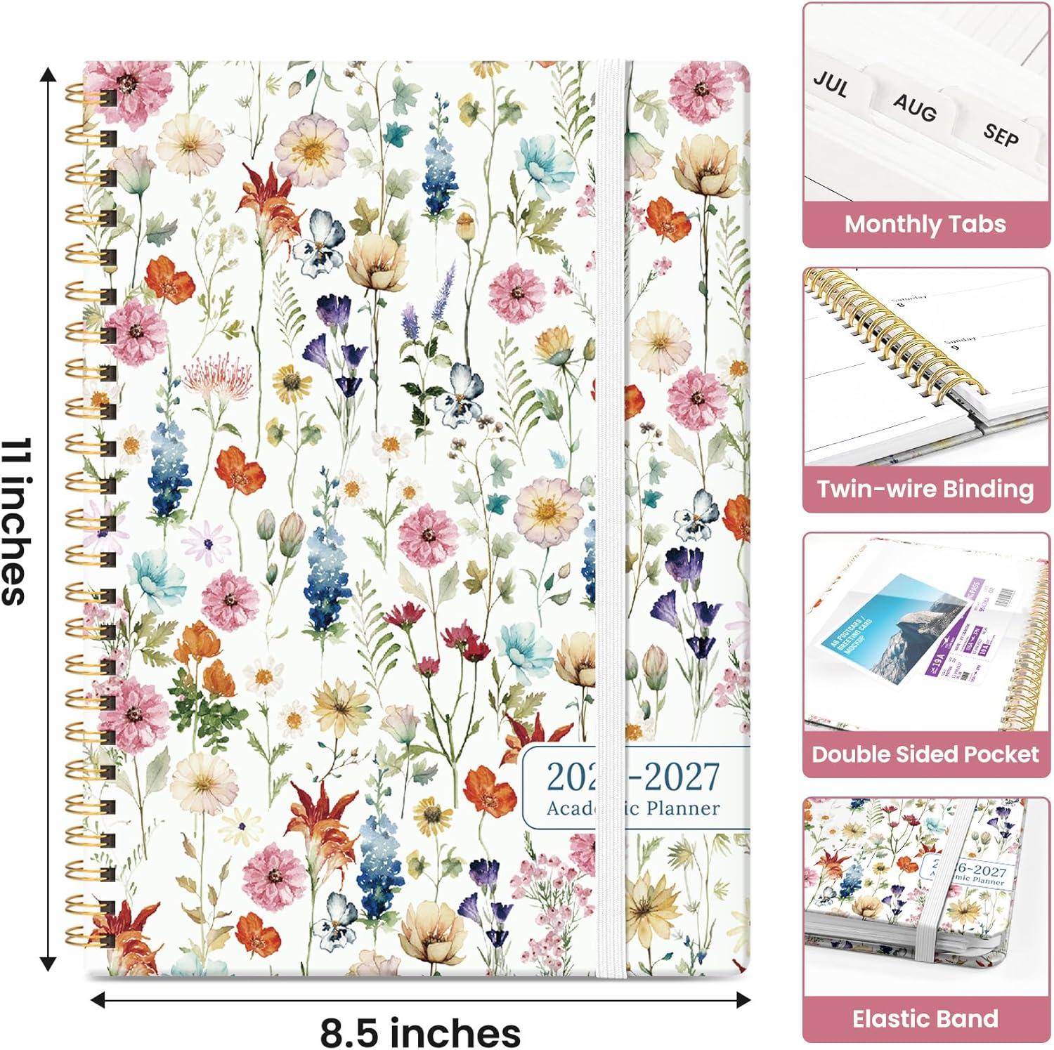 image:imagePlanner 20262027 Academic Year Monthly and Weekly Calendar Planner Jul 2026 Jun 2027 Hardcover Teacher Student Planning Agenda book with Tabs Perfect for School Office Supplies 63 x 85 Wild RoseAWildflowers
