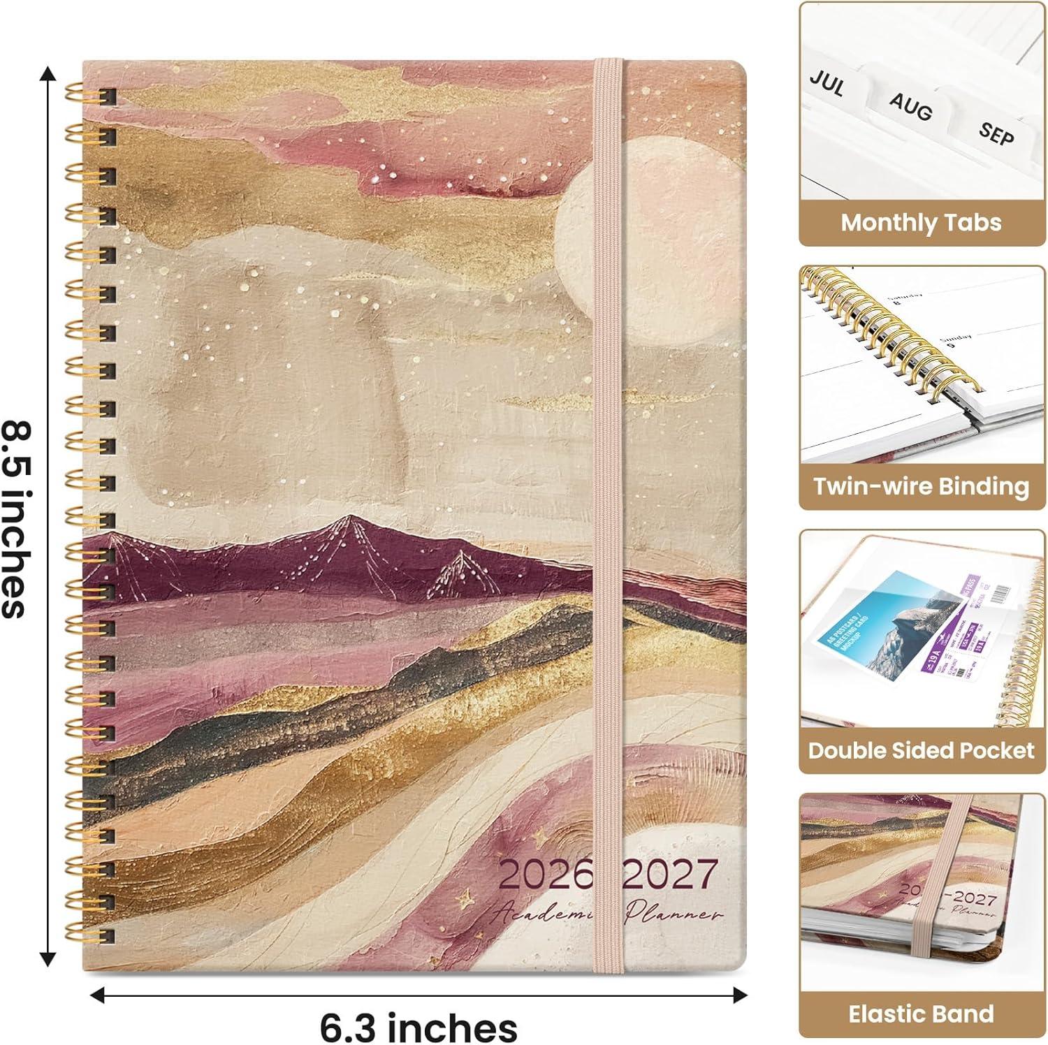 image:imagePlanner 20262027 Academic Year Monthly and Weekly Calendar Planner Jul 2026 Jun 2027 Hardcover Teacher Student Planning Agenda book with Tabs Perfect for School Office Supplies 63 x 85 Wild RoseHLandscape