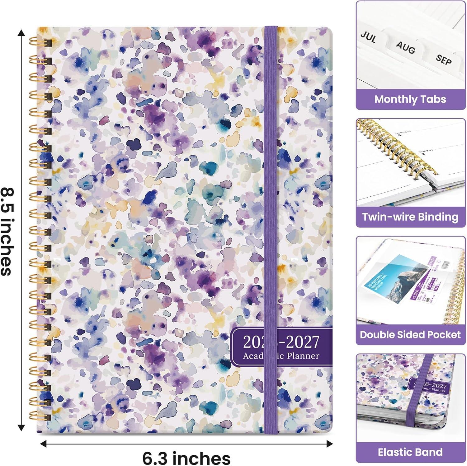 image:imagePlanner 20262027 Academic Year Monthly and Weekly Calendar Planner Jul 2026 Jun 2027 Hardcover Teacher Student Planning Agenda book with Tabs Perfect for School Office Supplies 63 x 85 Wild RoseBPurple Blocks
