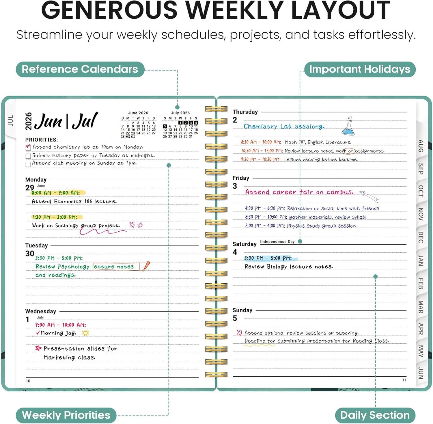 image:imagePlanner 20262027 Academic Year Monthly and Weekly Calendar Planner Jul 2026 Jun 2027 Hardcover Teacher Student Planning Agenda book with Tabs Perfect for School Office Supplies 63 x 85 Wild RoseGDepths Whale