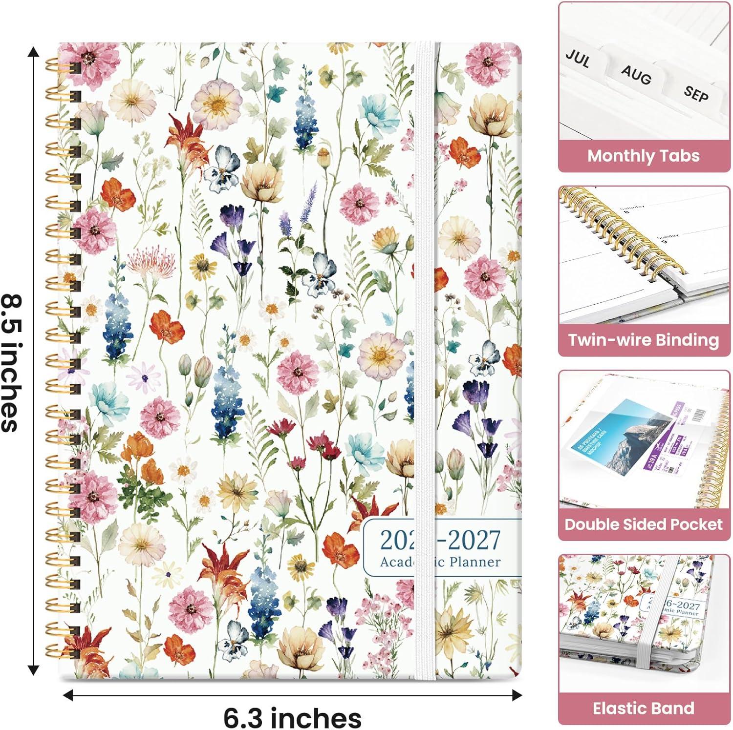 image:imagePlanner 20262027 Academic Year Monthly and Weekly Calendar Planner Jul 2026 Jun 2027 Hardcover Teacher Student Planning Agenda book with Tabs Perfect for School Office Supplies 63 x 85 Wild RoseAWildflowers