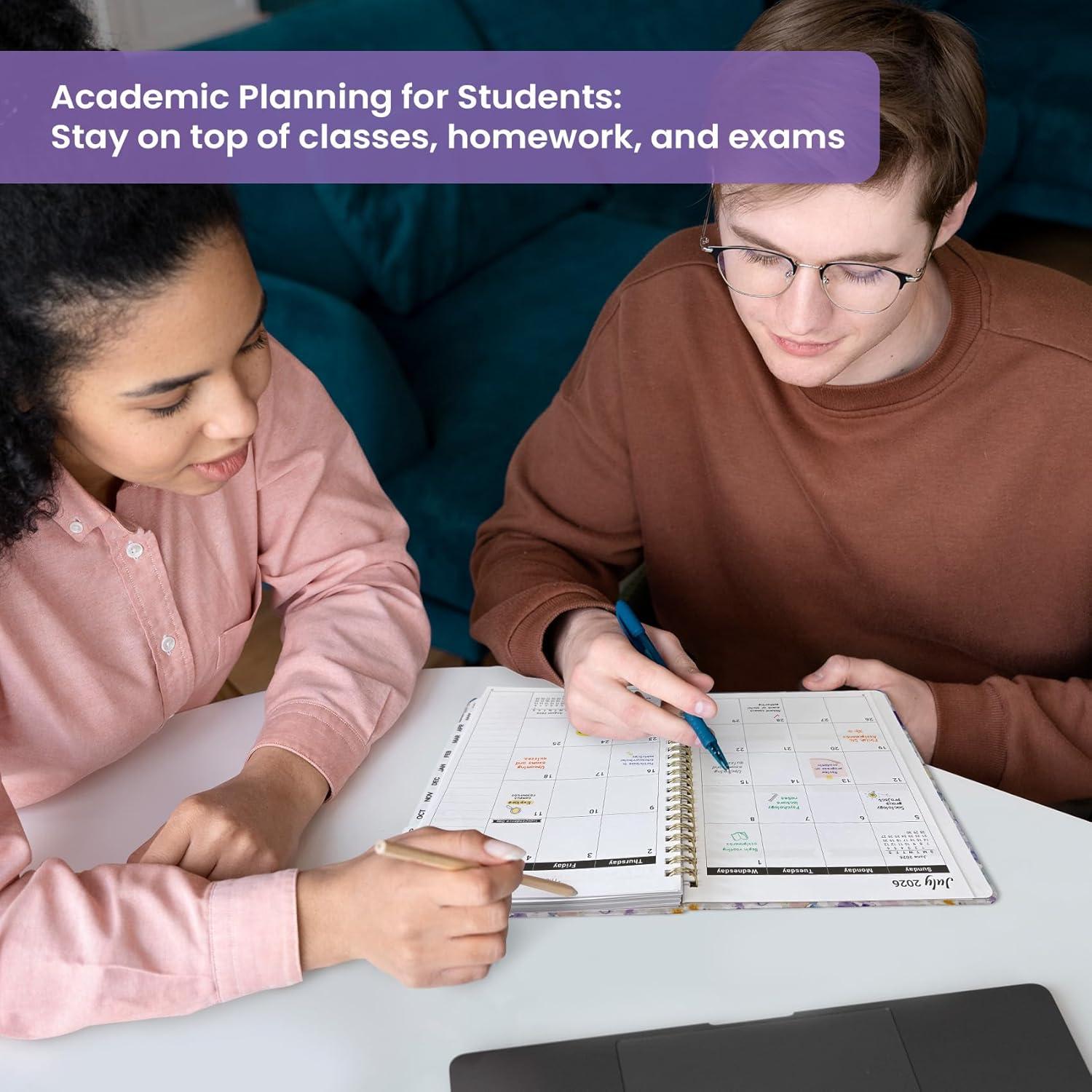 image:imagePlanner 20262027 Academic Year Monthly and Weekly Calendar Planner Jul 2026 Jun 2027 Hardcover Teacher Student Planning Agenda book with Tabs Perfect for School Office Supplies 63 x 85 Wild RoseBPurple Blocks