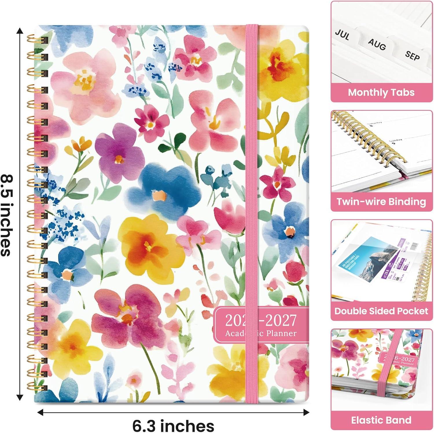 image:imagePlanner 20262027 Academic Year Monthly and Weekly Calendar Planner Jul 2026 Jun 2027 Hardcover Teacher Student Planning Agenda book with Tabs Perfect for School Office Supplies 63 x 85 Wild RoseBBloom Floral