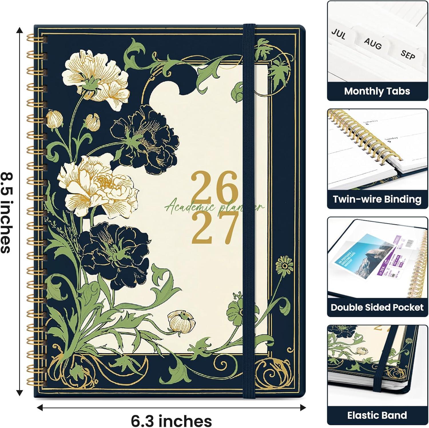 image:imagePlanner 20262027 Academic Year Monthly and Weekly Calendar Planner Jul 2026 Jun 2027 Hardcover Teacher Student Planning Agenda book with Tabs Perfect for School Office Supplies 63 x 85 Wild RoseZFloral Dream