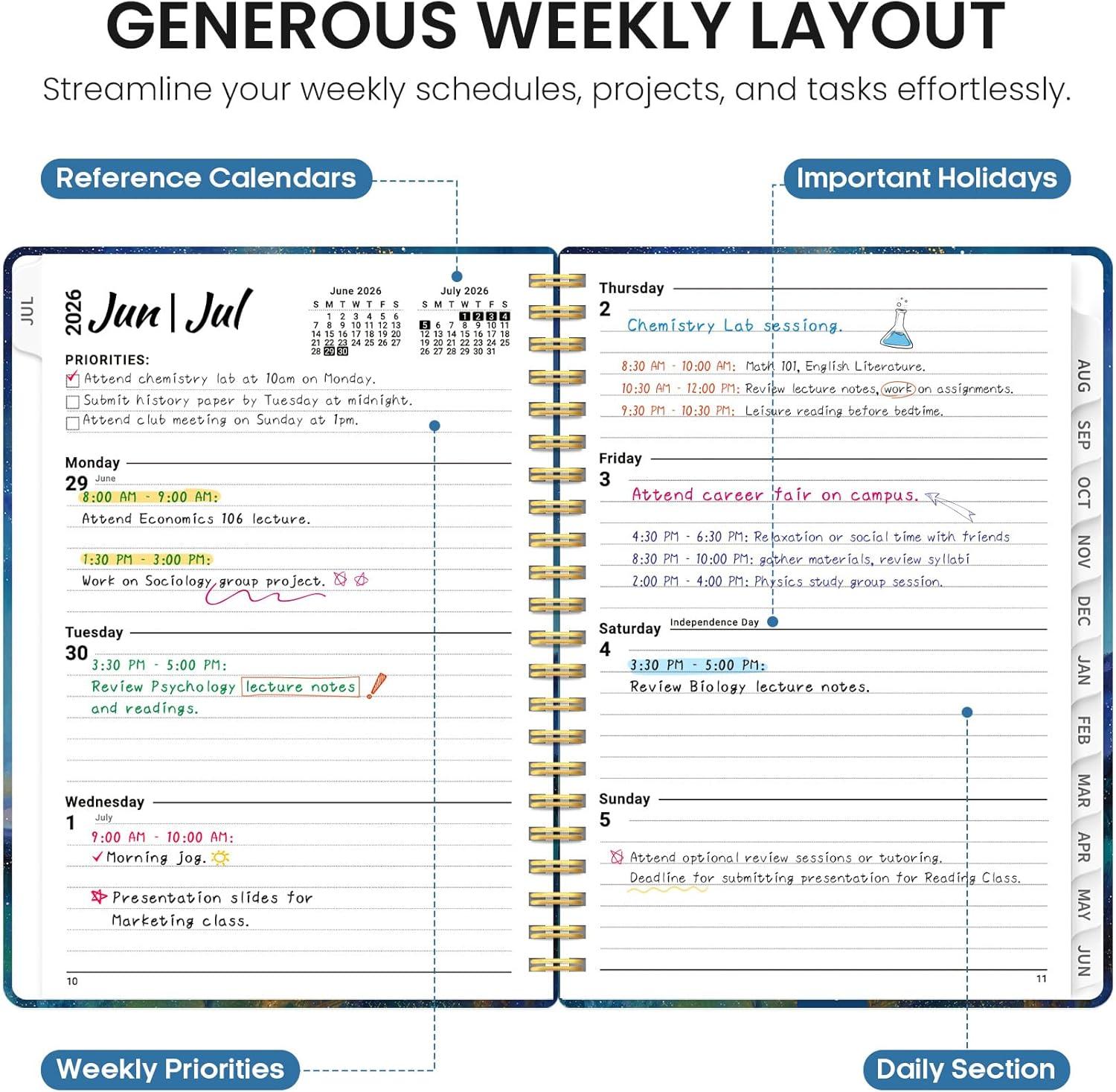 image:imagePlanner 20262027 Academic Year Monthly and Weekly Calendar Planner Jul 2026 Jun 2027 Hardcover Teacher Student Planning Agenda book with Tabs Perfect for School Office Supplies 63 x 85 Wild RoseBStarlit Peaks